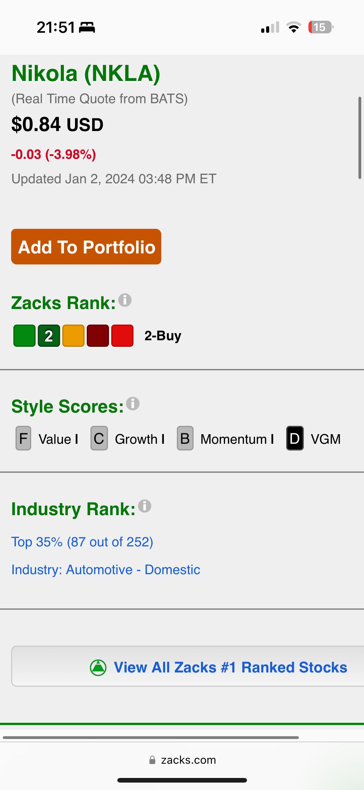 New buy rating from Zacks Research! 🙌💡 02/01/24 r/NikolaCorporation