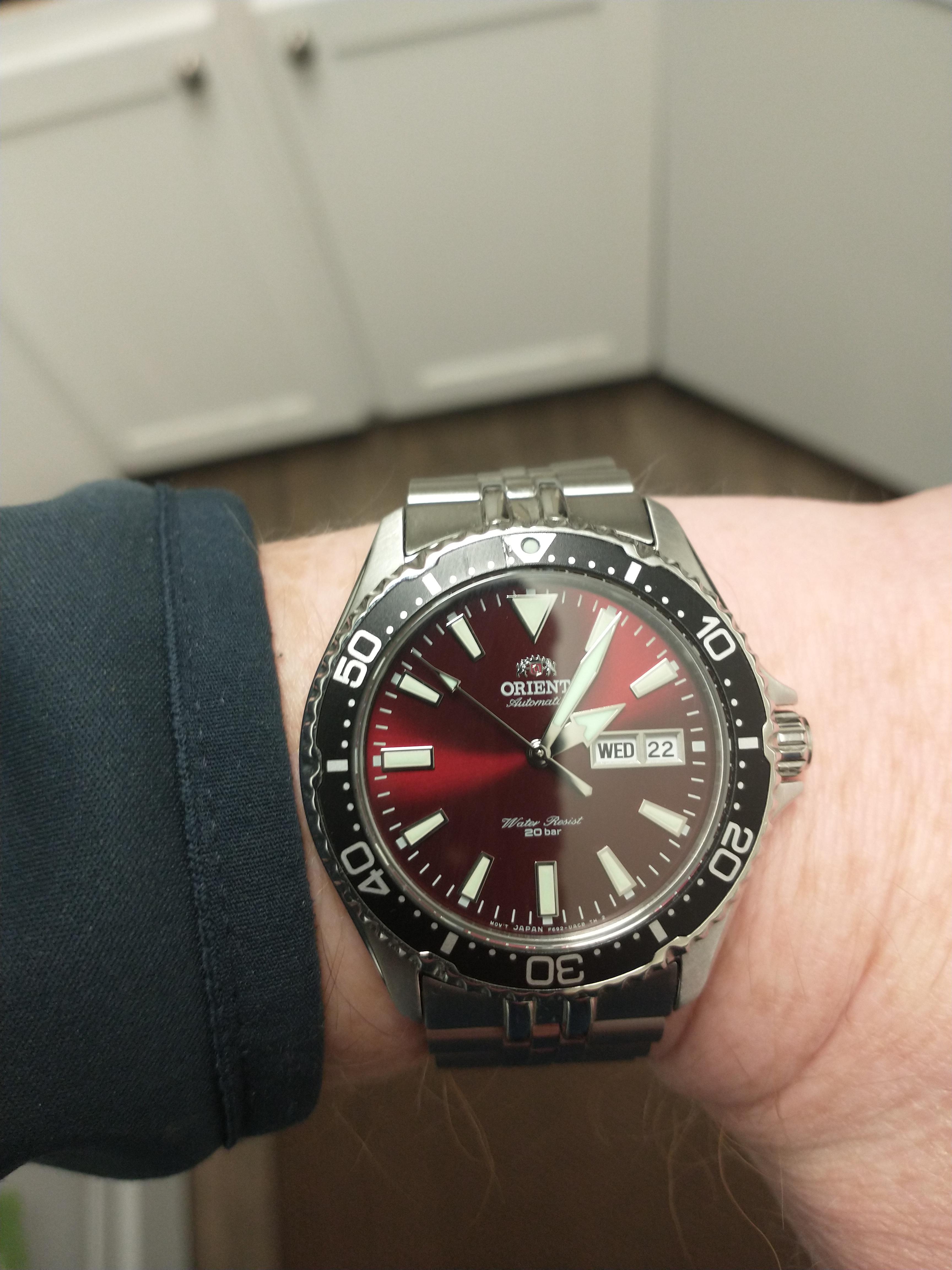 The red Orient Kamasu is even more in person!! The sunburst is