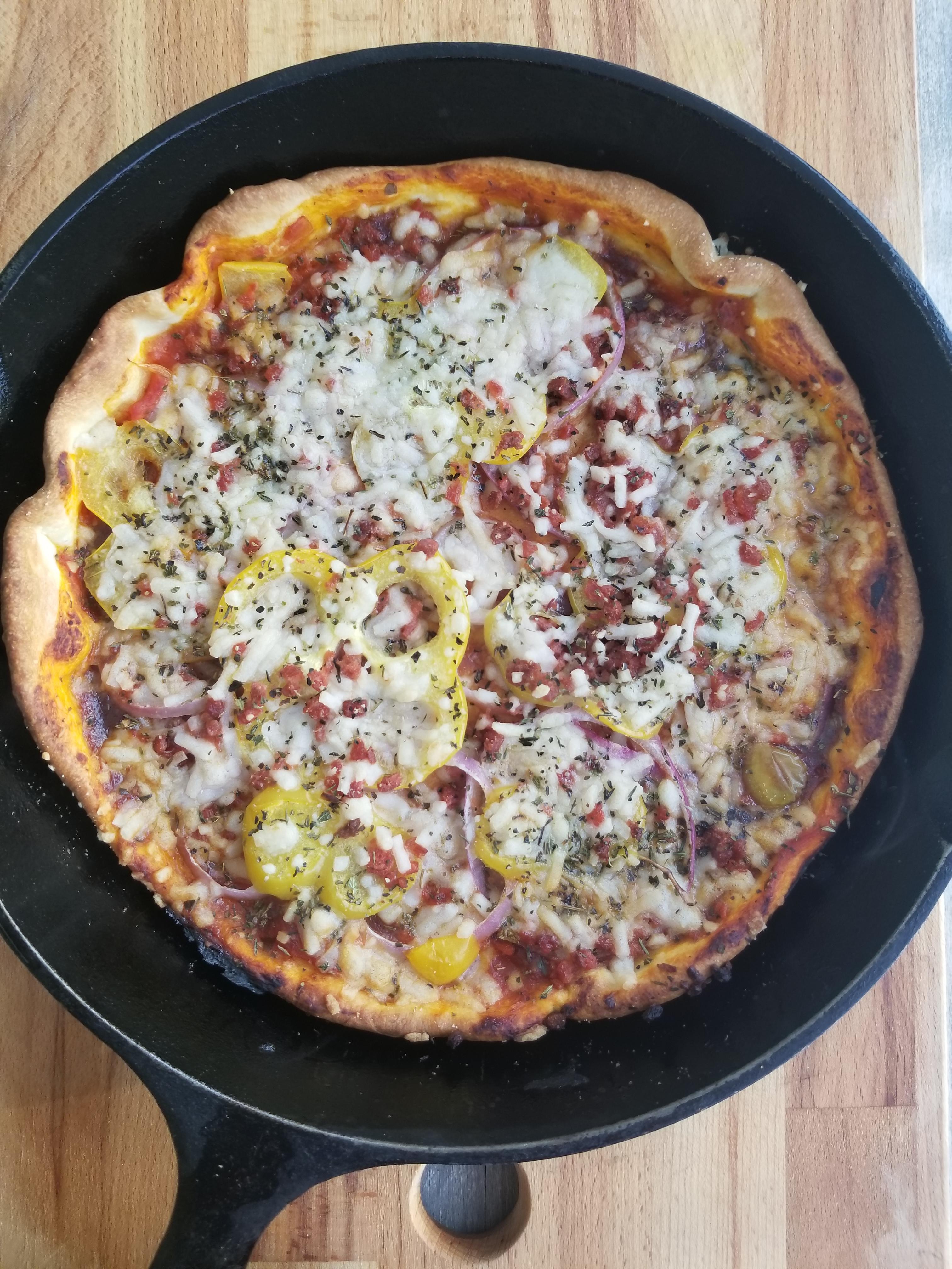 I saw a skillet pizza today. I had to do it. 30 Minute Skillet Pizza