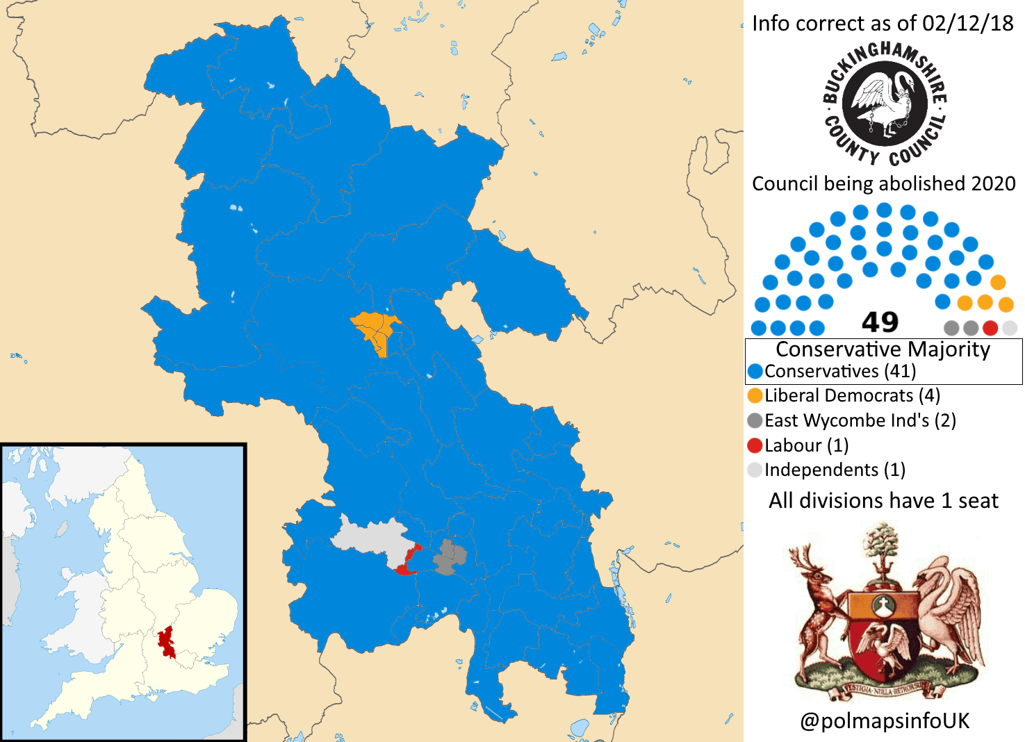 Buckinghamshire County Council, South East. 02/12/2018 r/PoliticalMaps