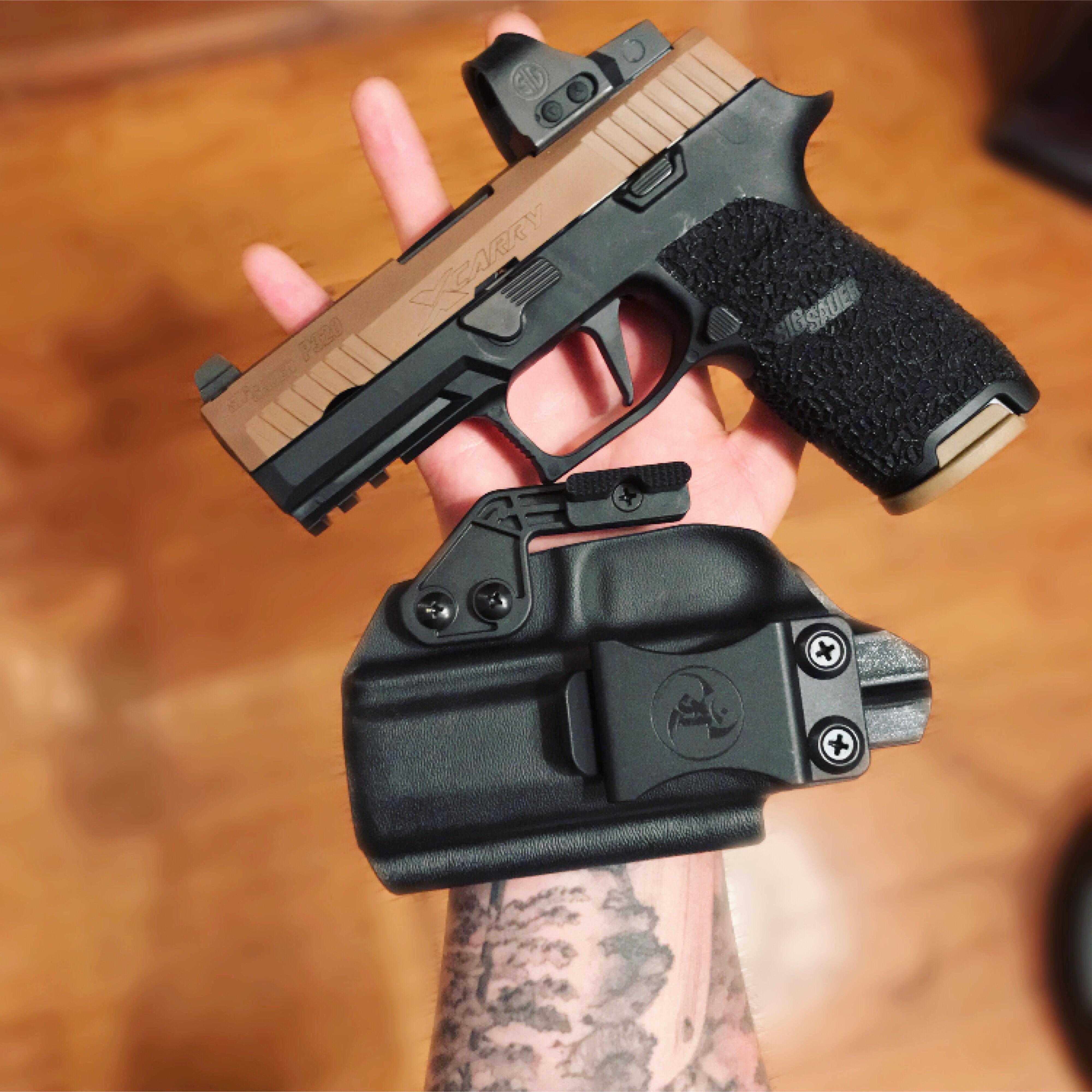Gucci’d P320 X gun with two tone coyote slide setup and Romeo 1