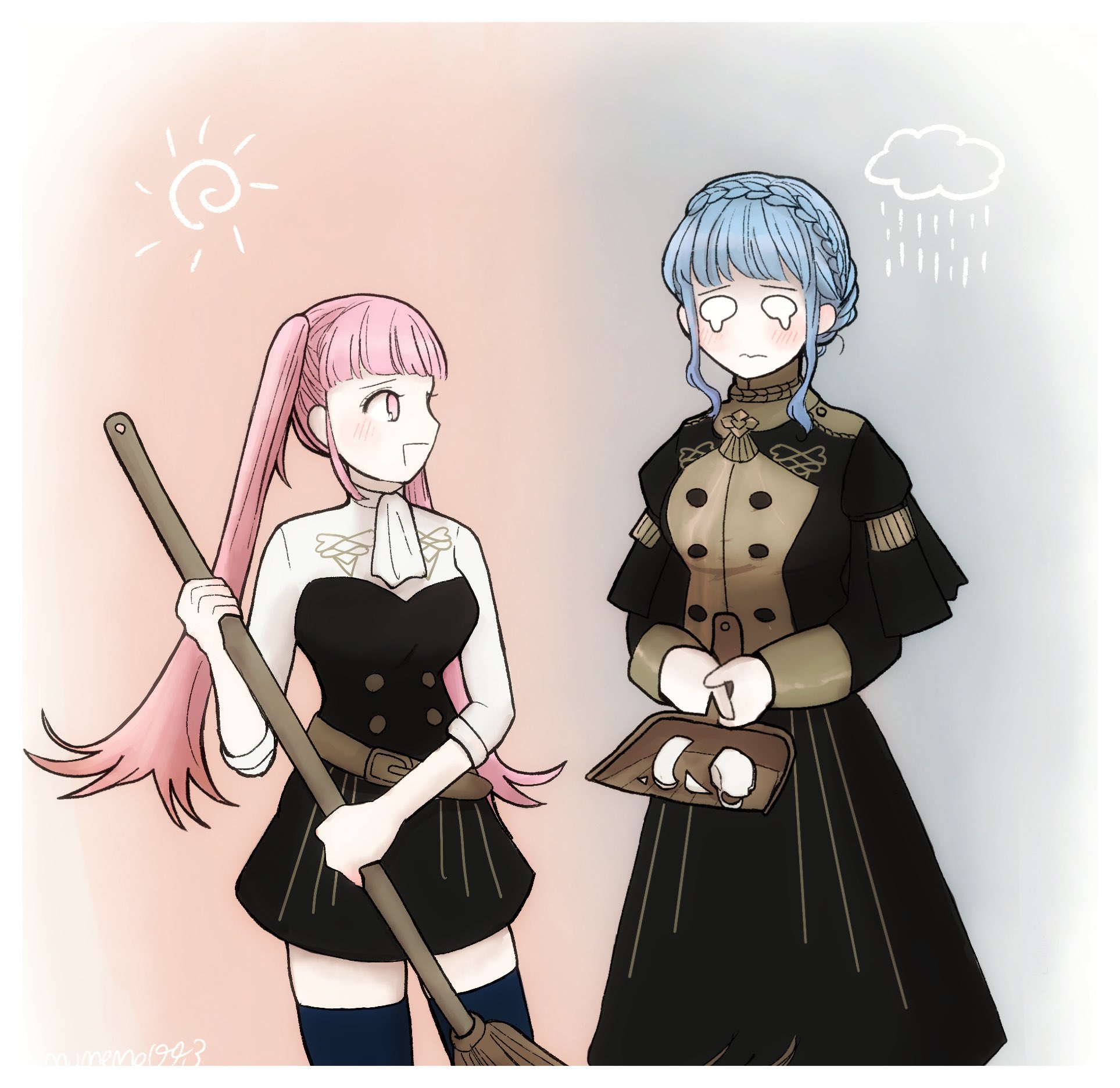 Marianne and Hilda on cleaning duty. r/FireEmblemThreeHouses