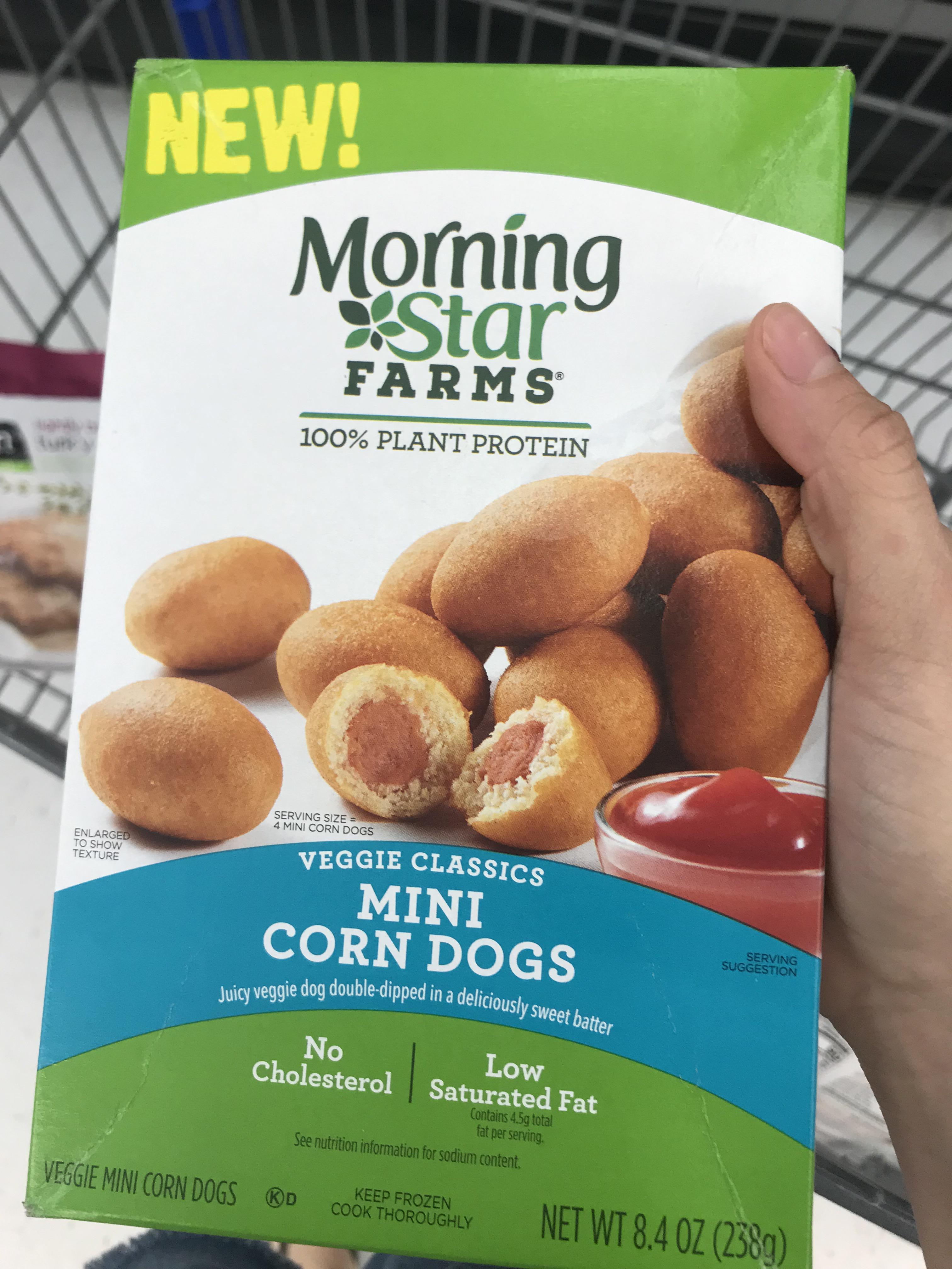 Morningstar mini corn dogs. Half the price of field roast and just as