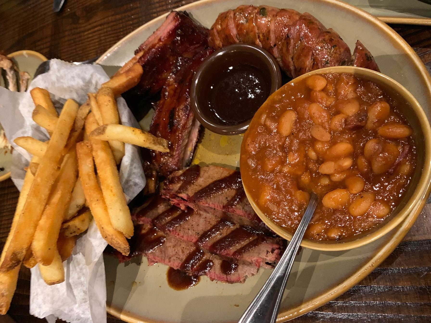 [I ate] Kansas City BBQ (ribs, chipotle sausage, and brisket with a