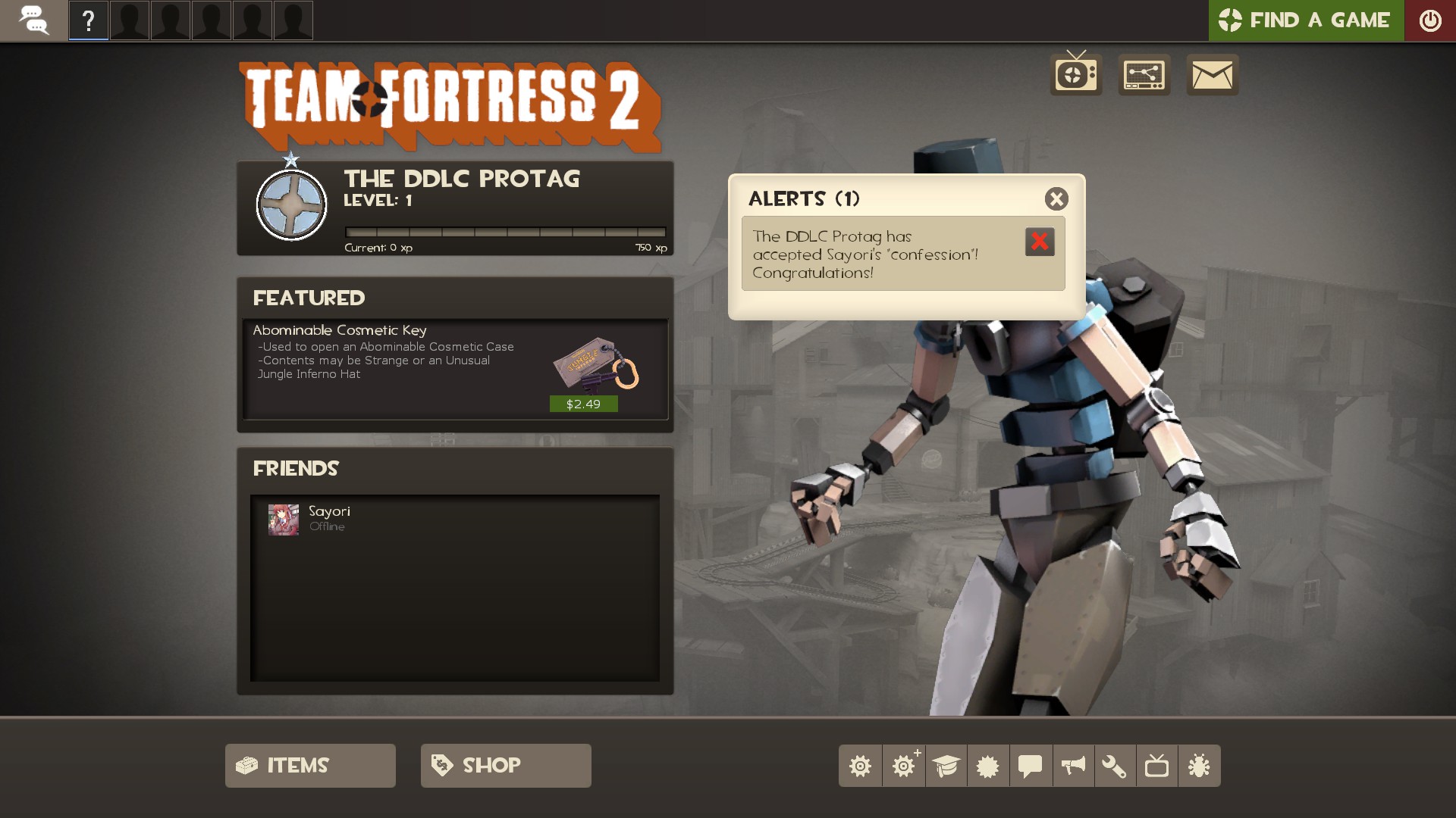 Too much money + DDLC weeb + TF2 = this crap again (screenshot taken