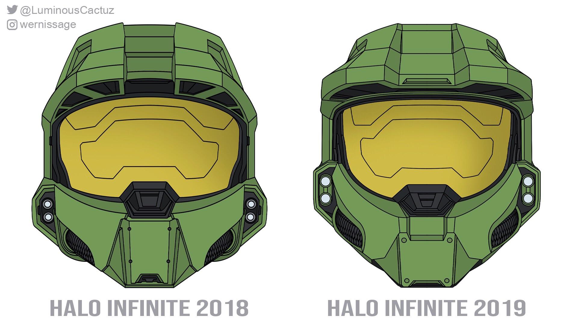A comparison of Chief’s helmet from the 2018 Halo Infinite trailer and