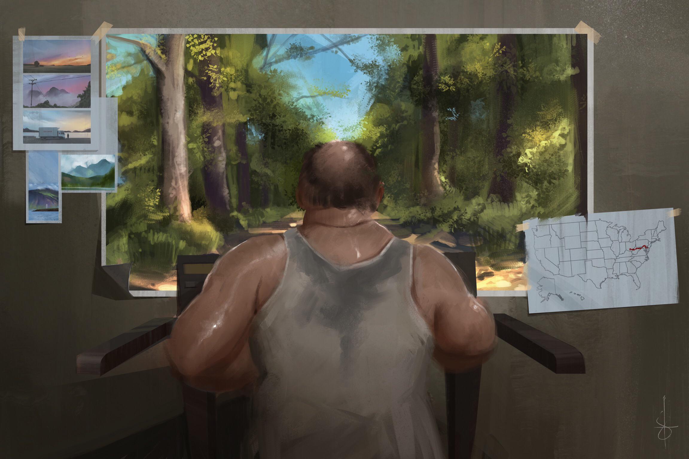 A painting I did inspired from Stephen King's short story, 'Stationary