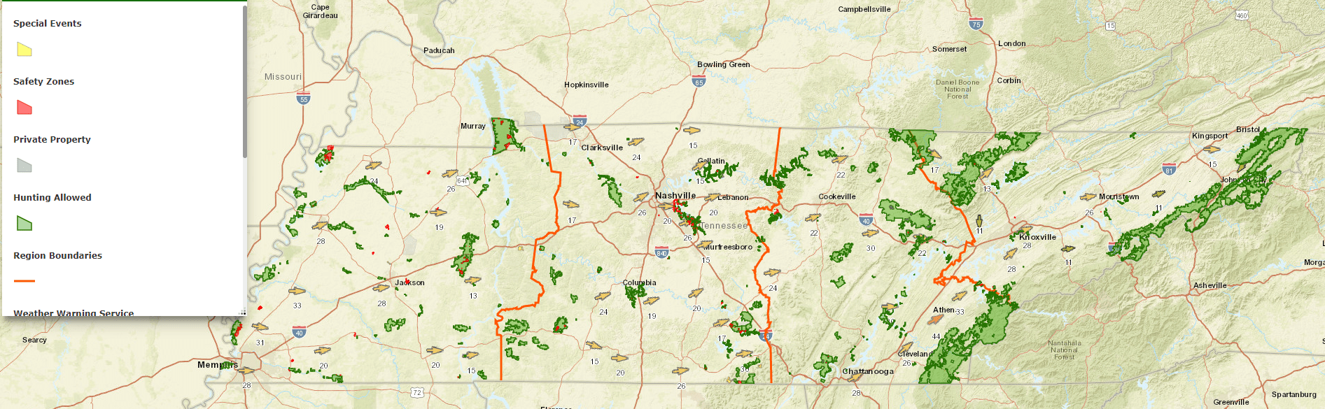Tennessee Public Hunting Areas (TWRA) r/MapPorn