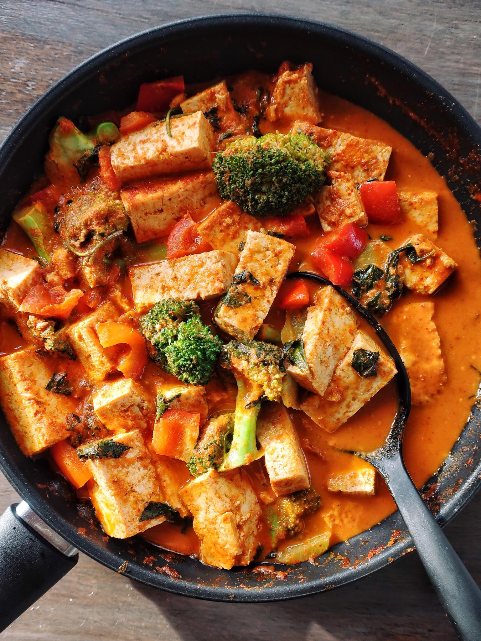 Thai Red Curry with Tofu (Spicy! But check comments for a milder option