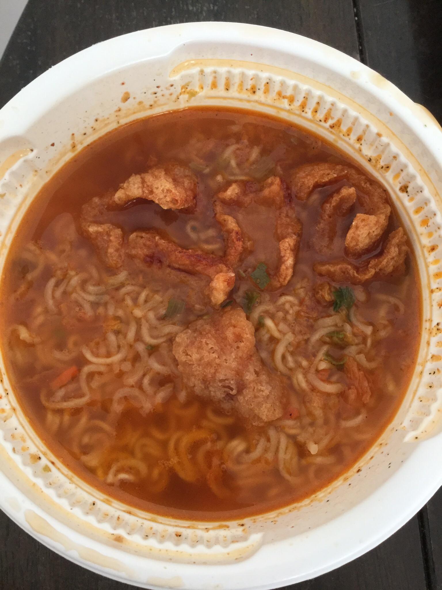 Kimchi ramen with Pork Rinds r/shittyfoodporn
