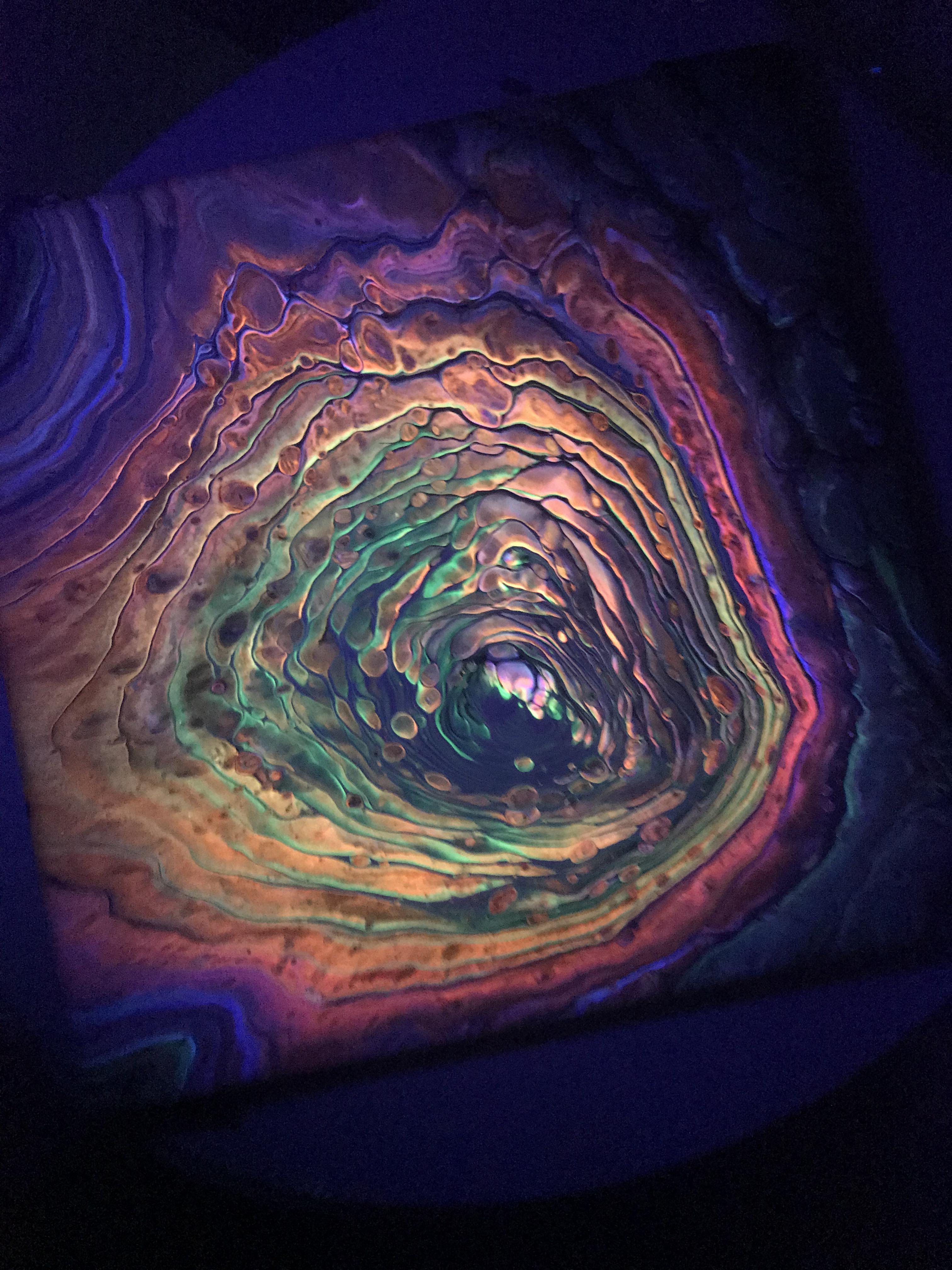 Turns out my painting glow under UV light r/PourPainting