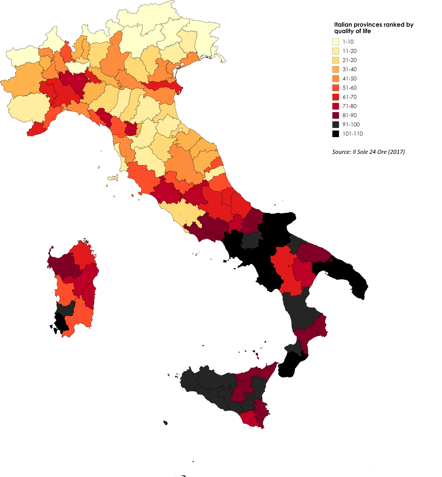 Italian provinces ranked by quality of life r/europe