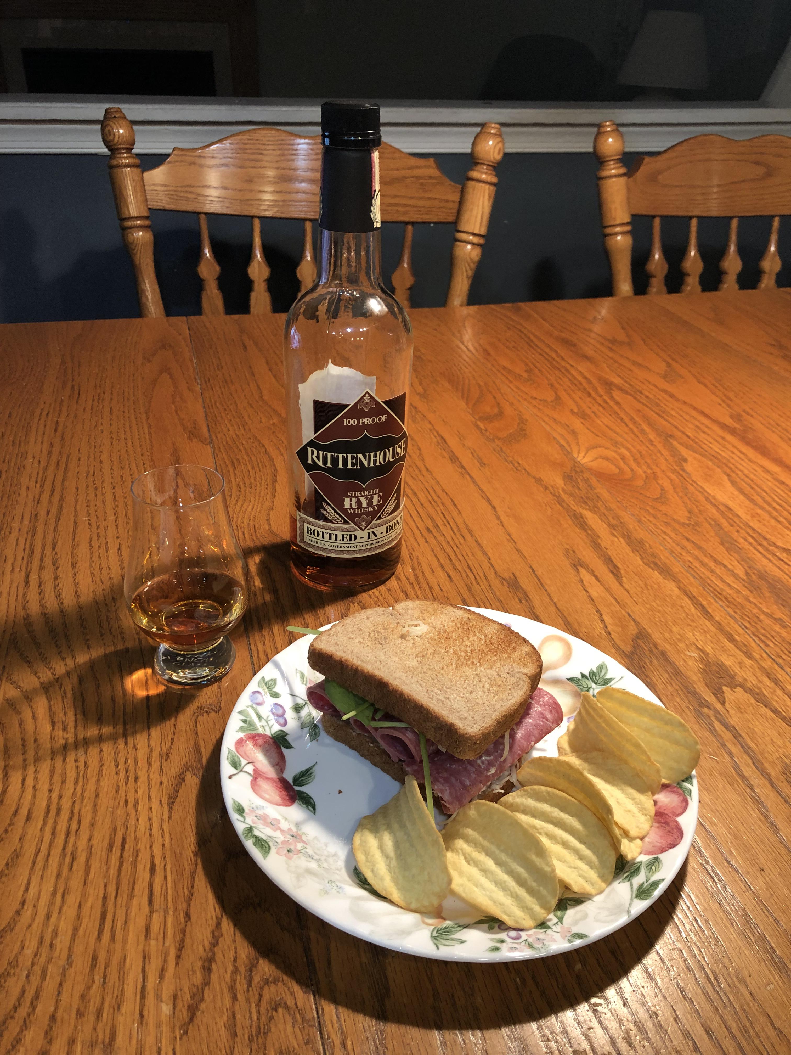 Late night meal with a favorite r/whiskey