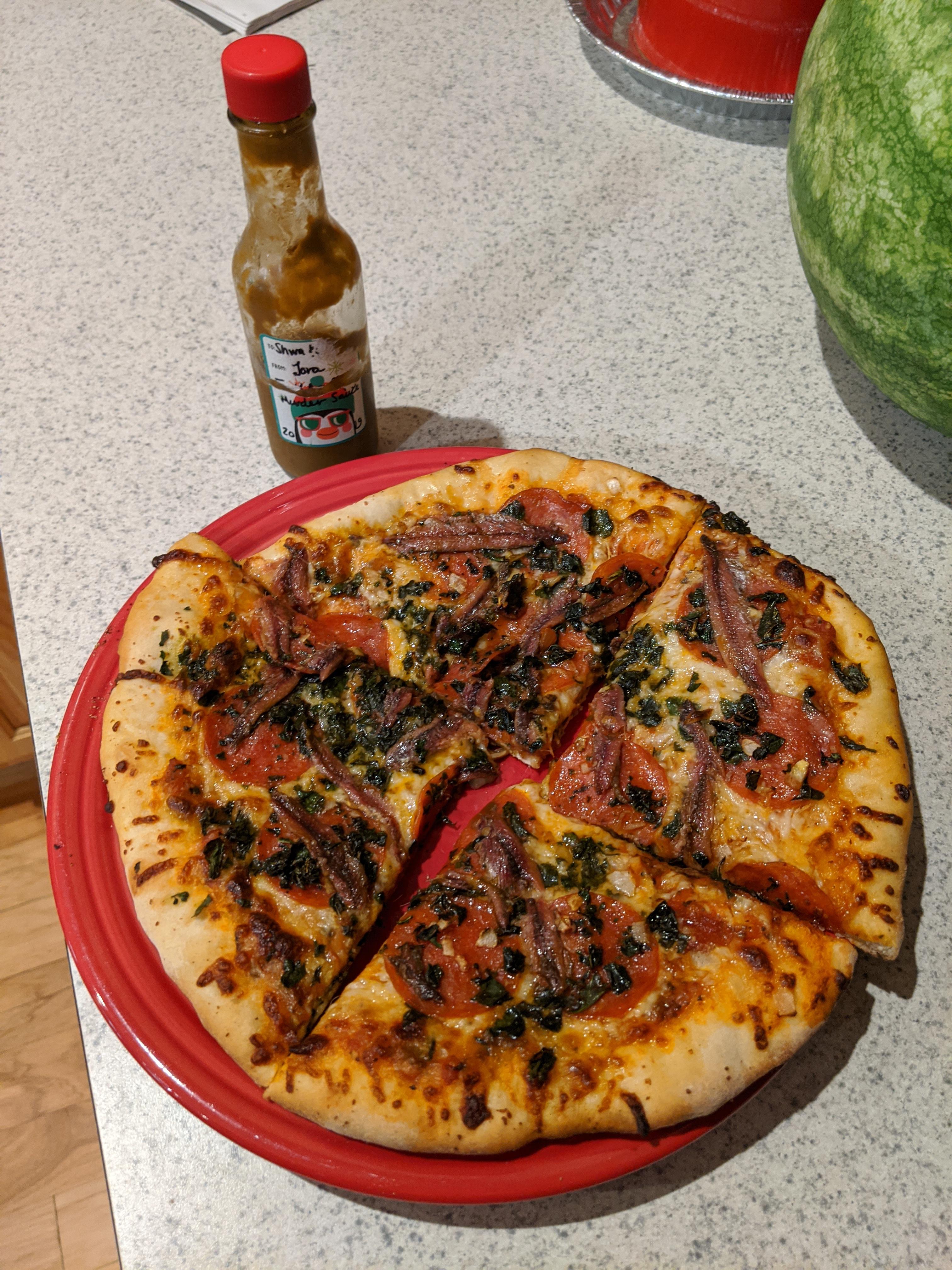 Anchovy pizza! r/biggreenegg