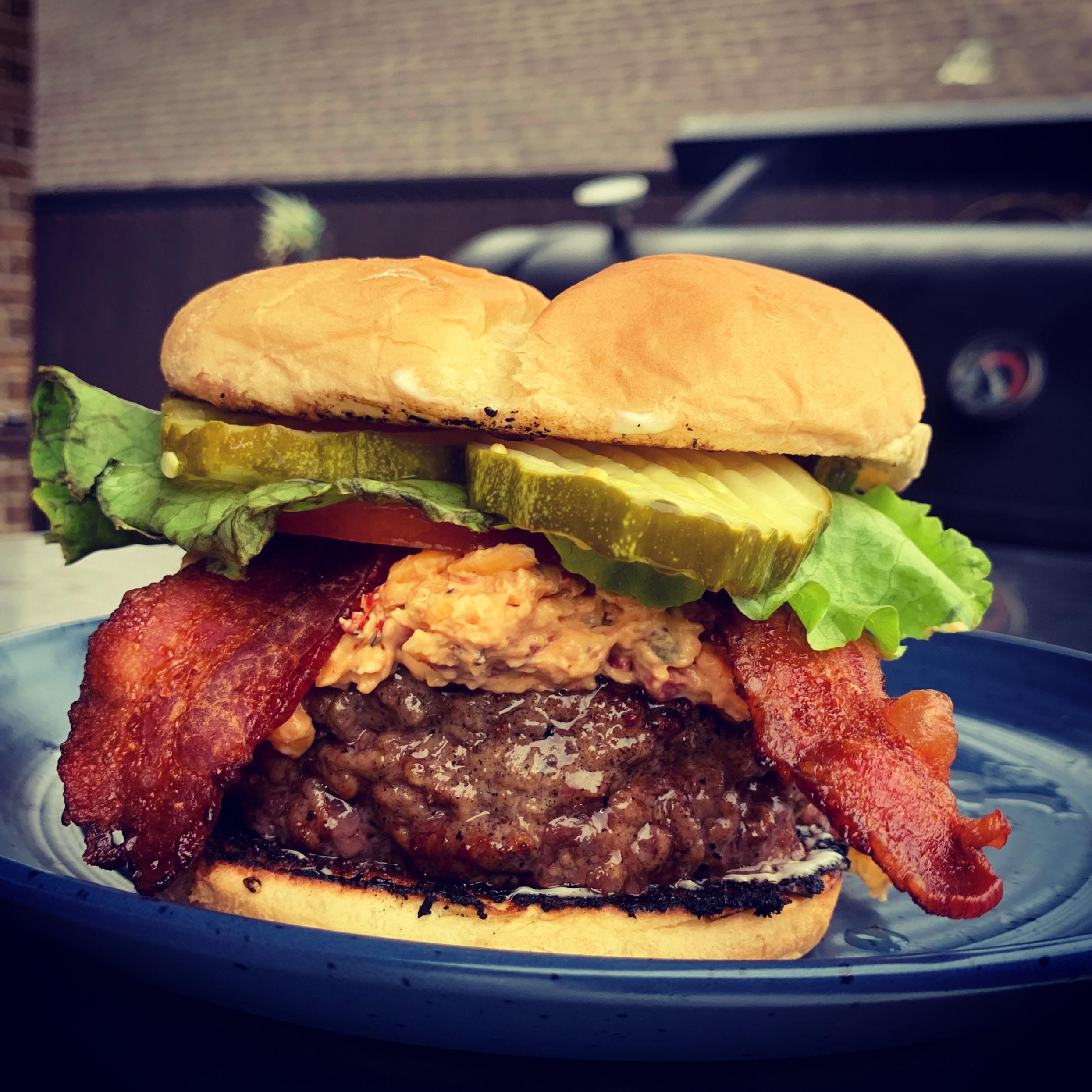 Bacon cheeseburger house made bacon and house made spicy pimento