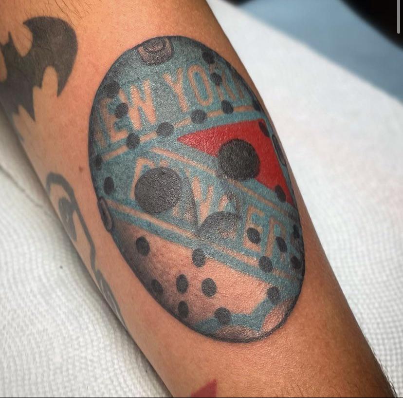 Old school New York Rangers goalie mask down by Theoni, guest spotting