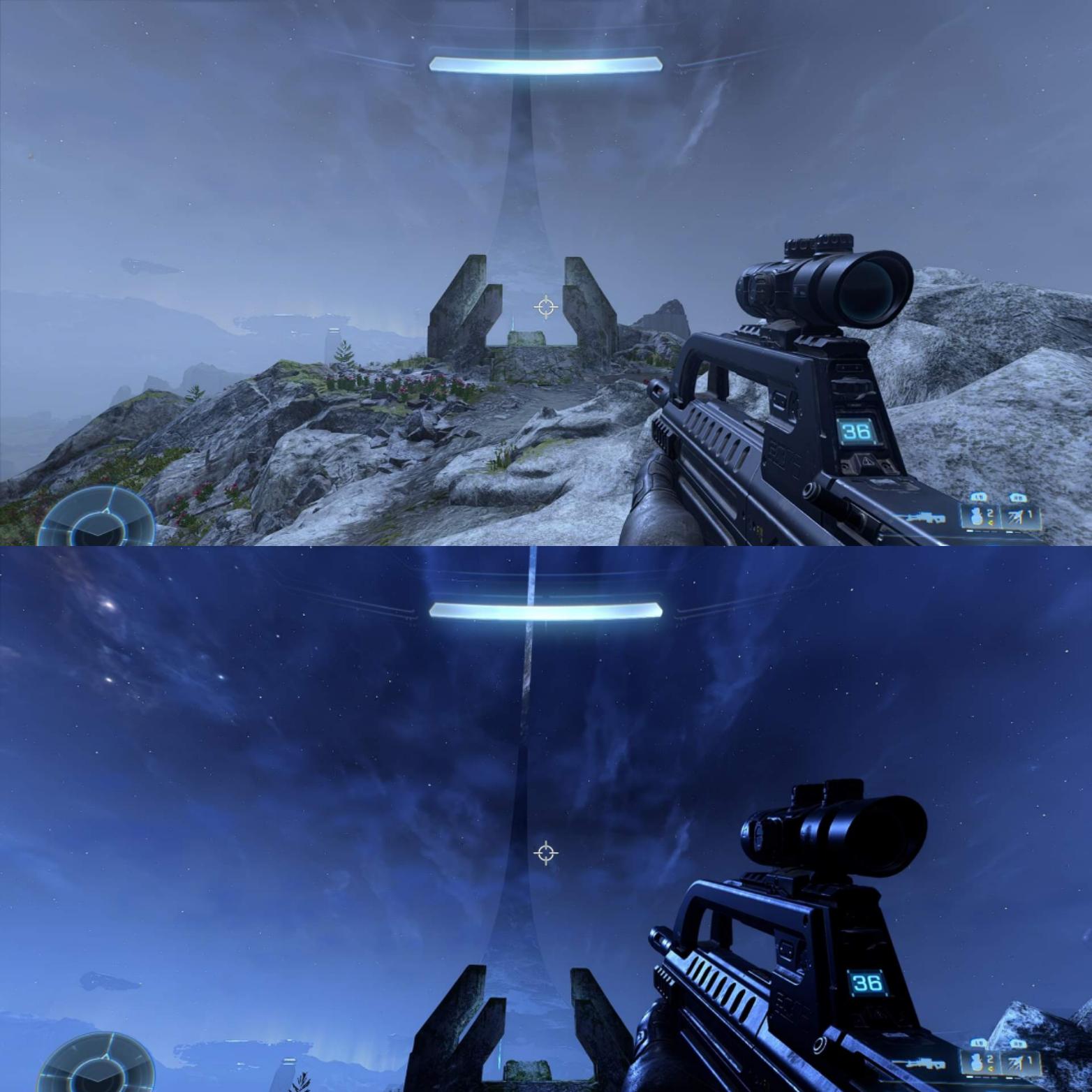 Night cycle with default brightness settings vs. with brightness set to