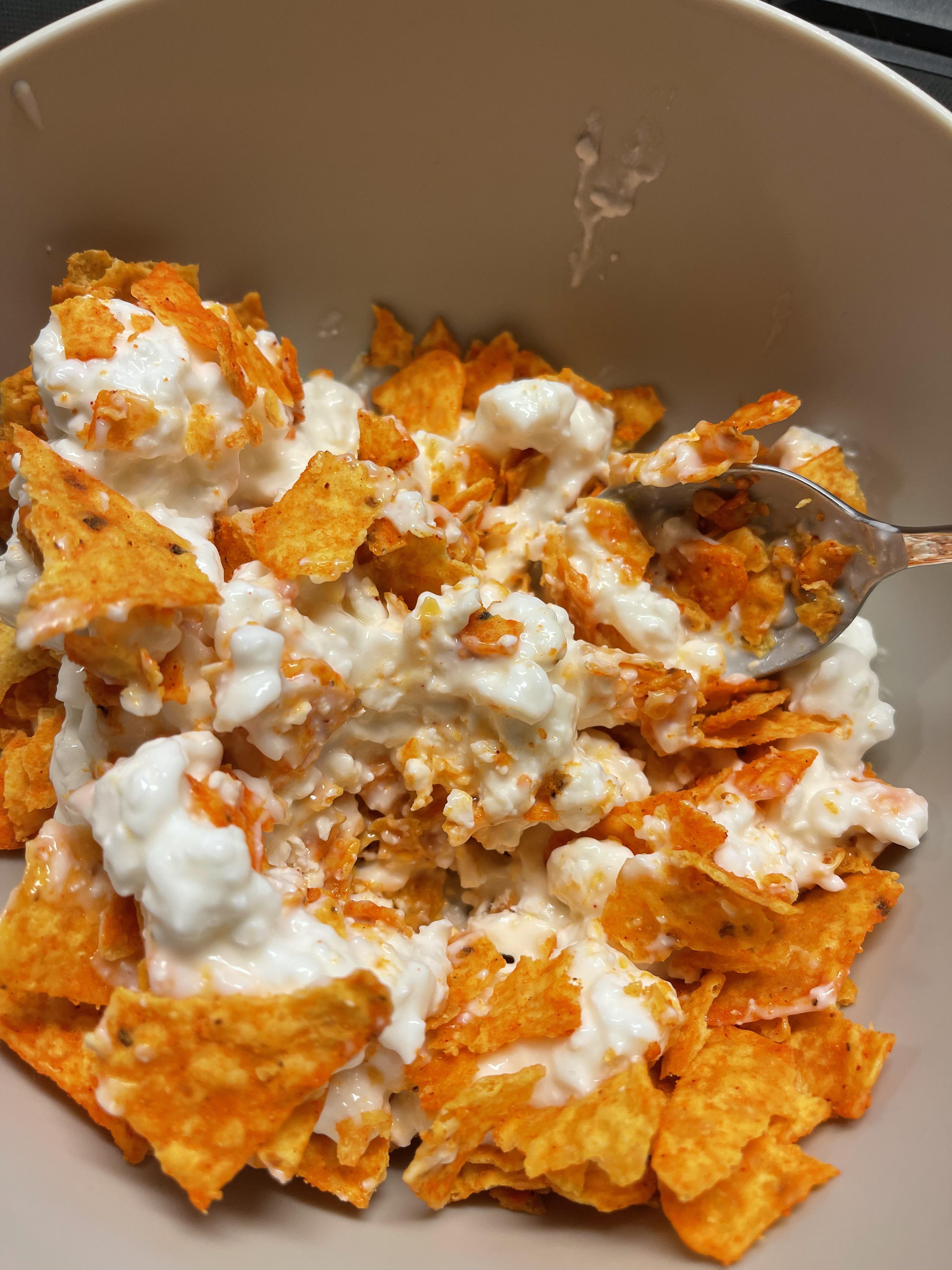 Doritos with cottage cheese. r/shittyfoodporn