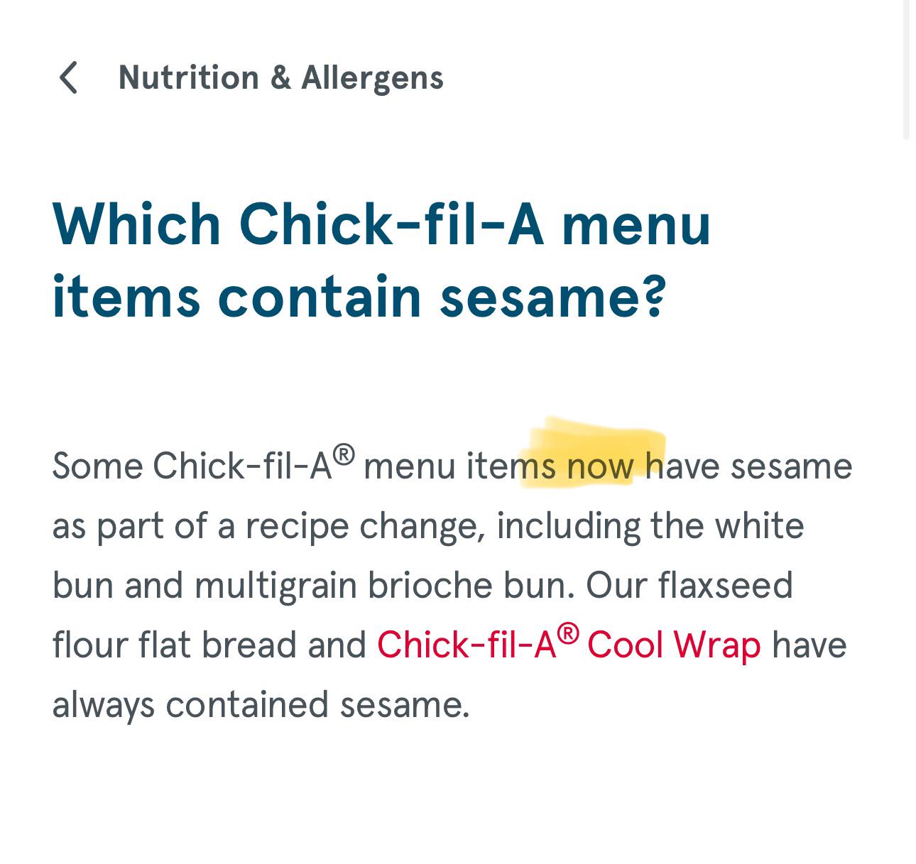 Sesame allergy (ChickfilA) r/FoodAllergies
