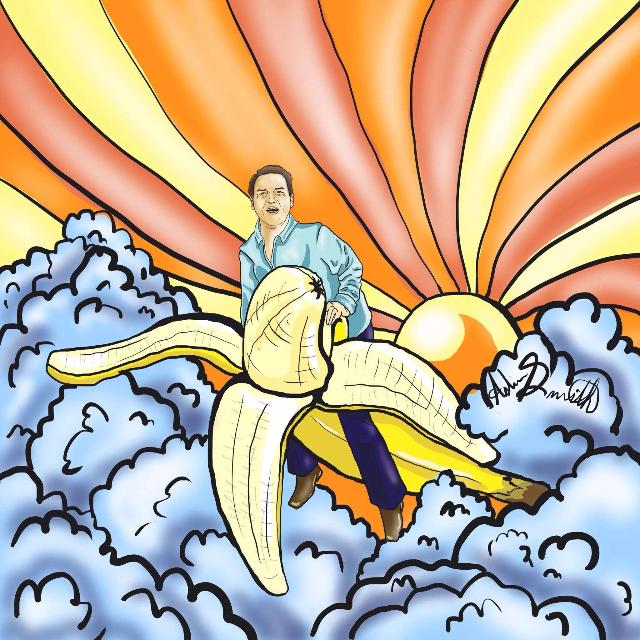 Norm Macdonald flying a yellow banana, Corel painter 2015, 3000x3000dpi Art