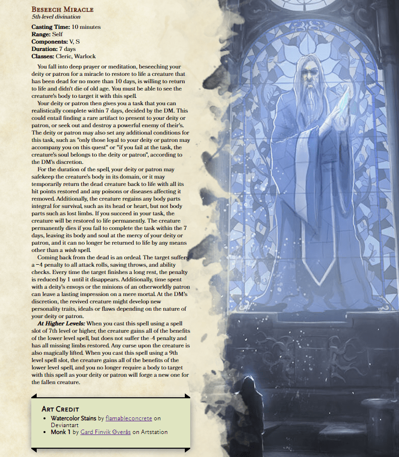 [Spell] Beseech Miracle v1.34 A roleplayfocused alternative to Raise Dead UnearthedArcana