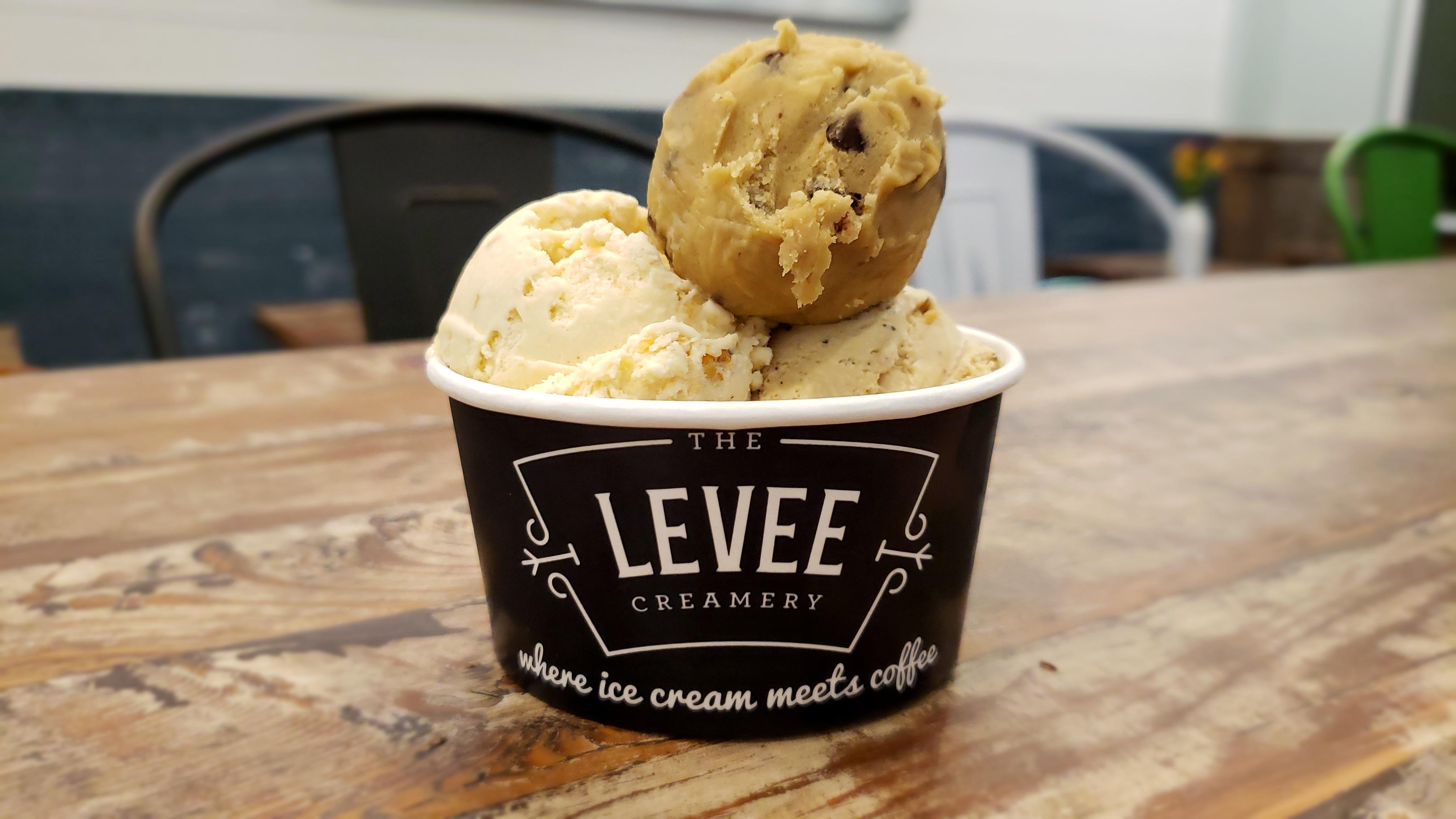 Oatmeal Ice Cream with a scoop of Cookie Dough on top! (from Levee