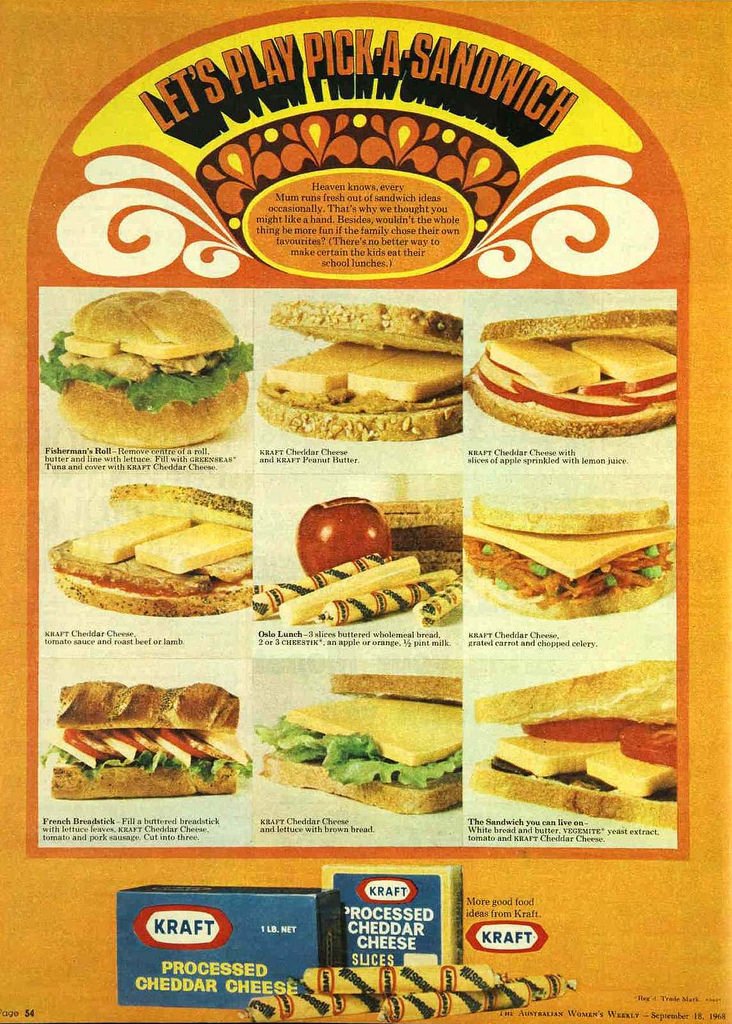 Vintage sandwich Let's Play Picka Sandwich, Kraft ad, Australia