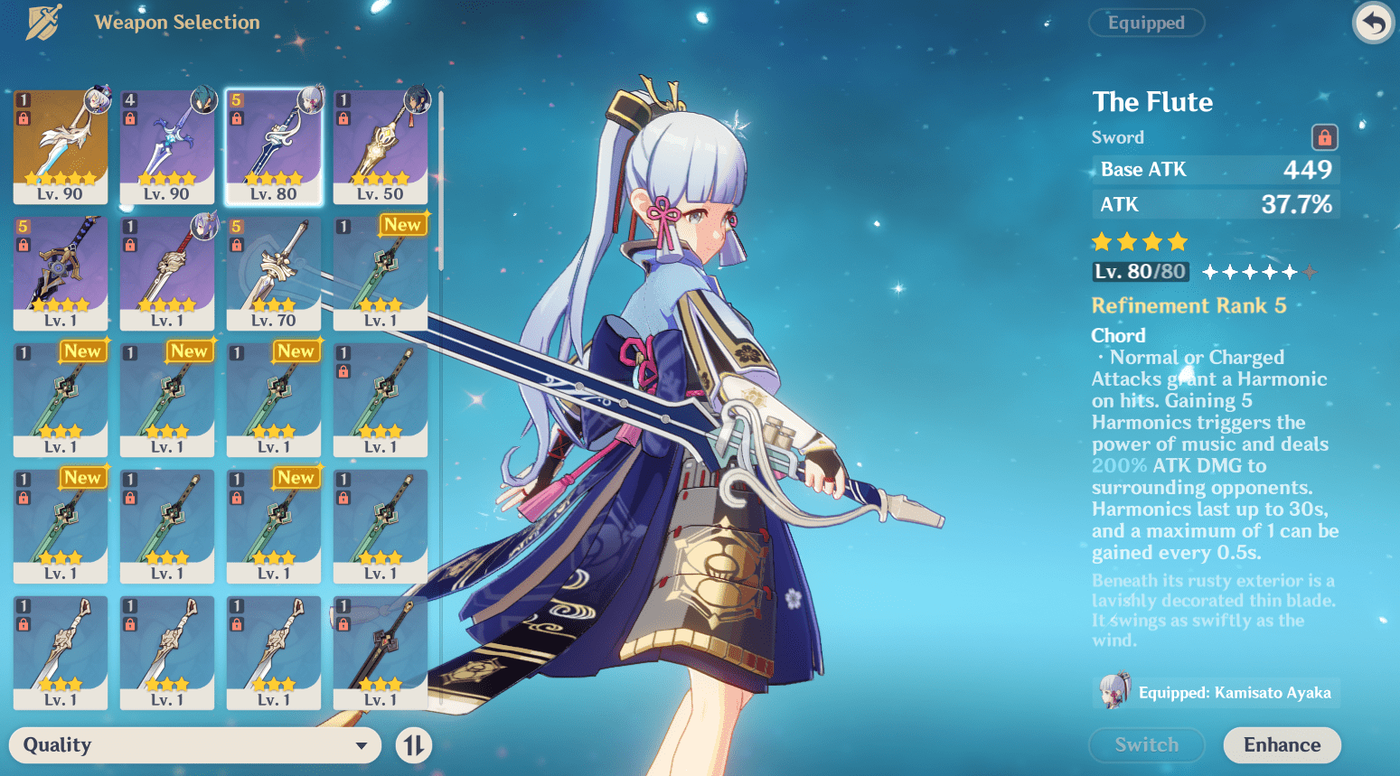 Is the flute good on ayaka? here are my current available swords, I