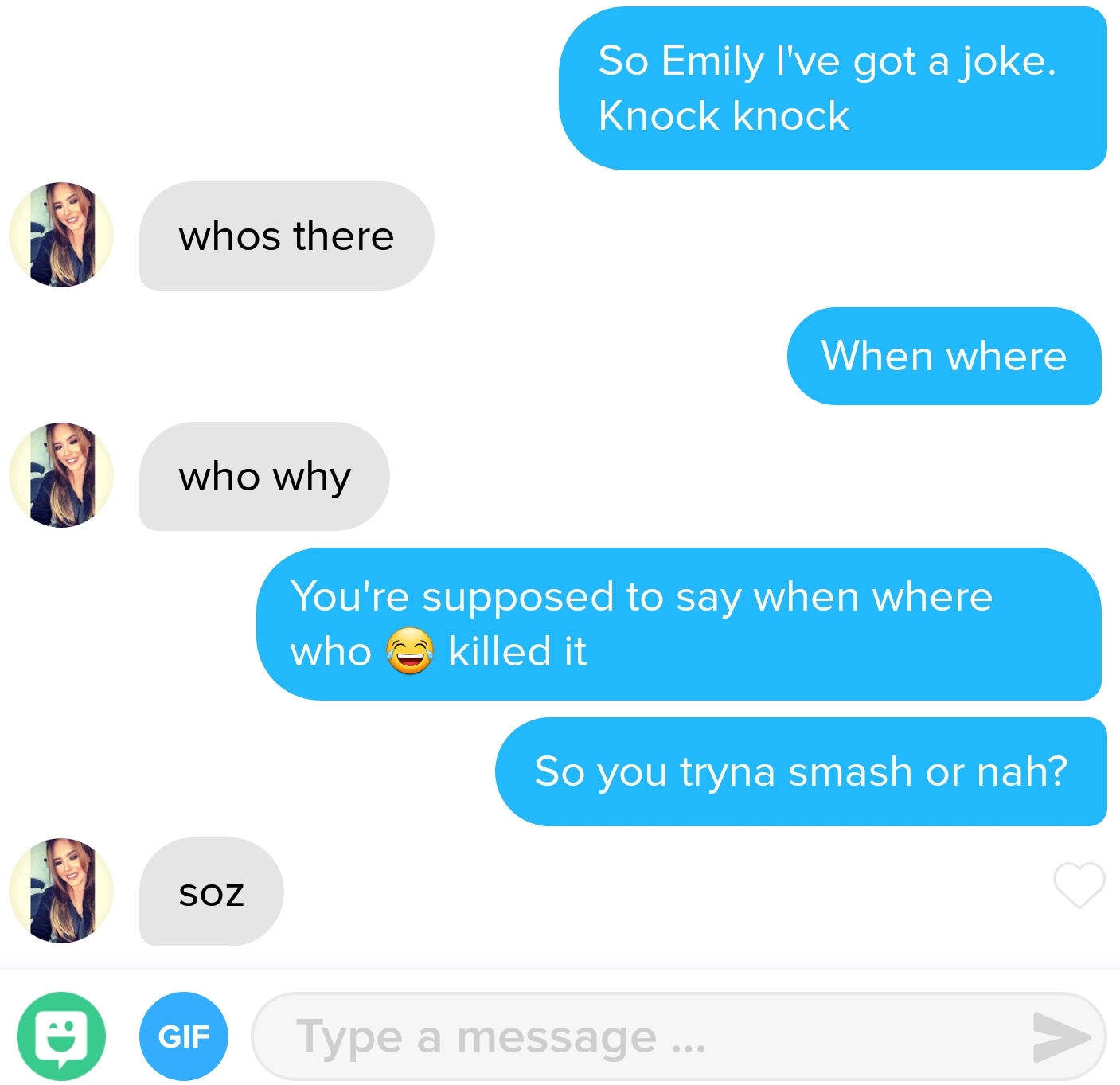 Knock knock jokes are tough r/Tinder