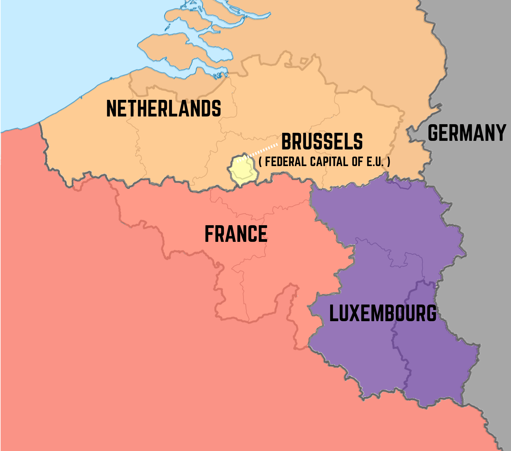Brussels (Federal Capital of the European Union) and the former borders