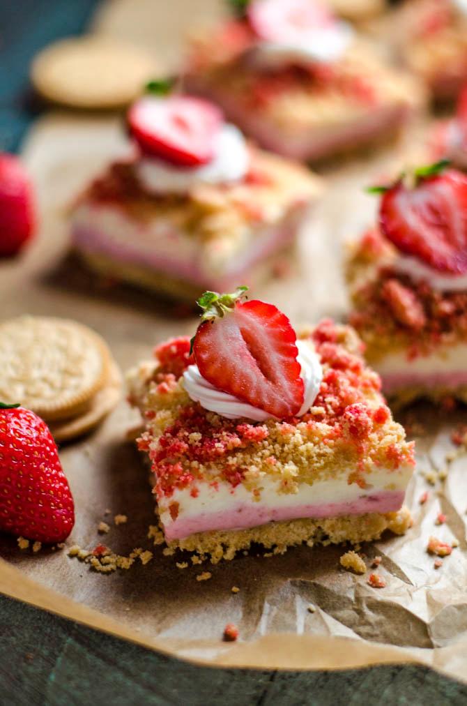 No Bake Strawberry Shortcake Cheesecake Bars