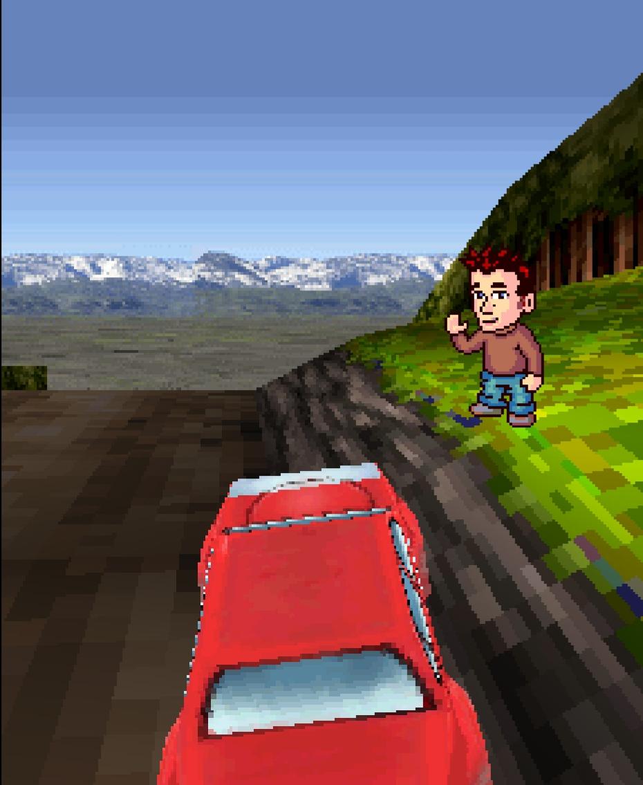 In Rally 3D there is this man only available in the first track of the