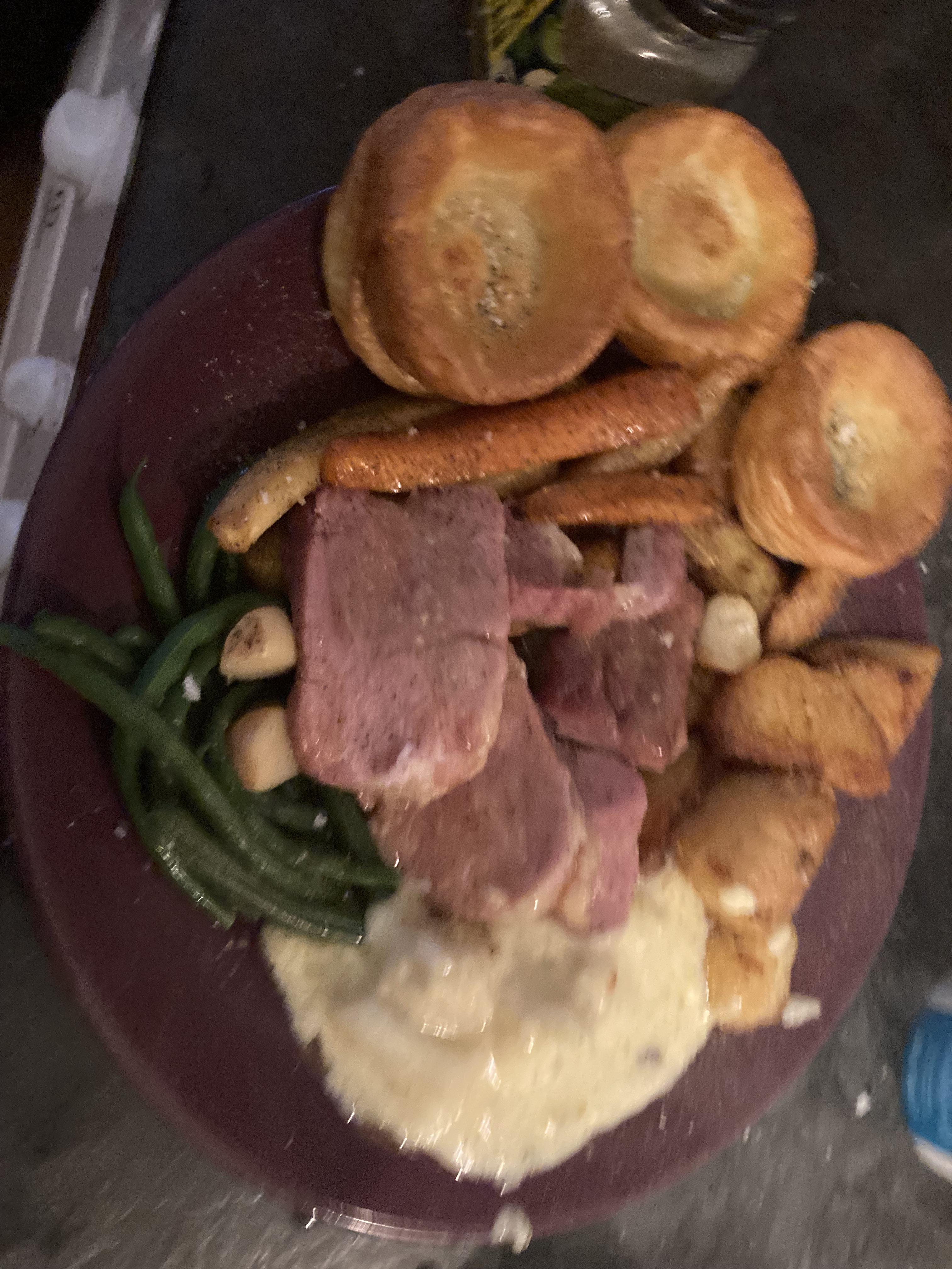 [homemade] honey glazed gammon, garlic thyme and garlic roasted