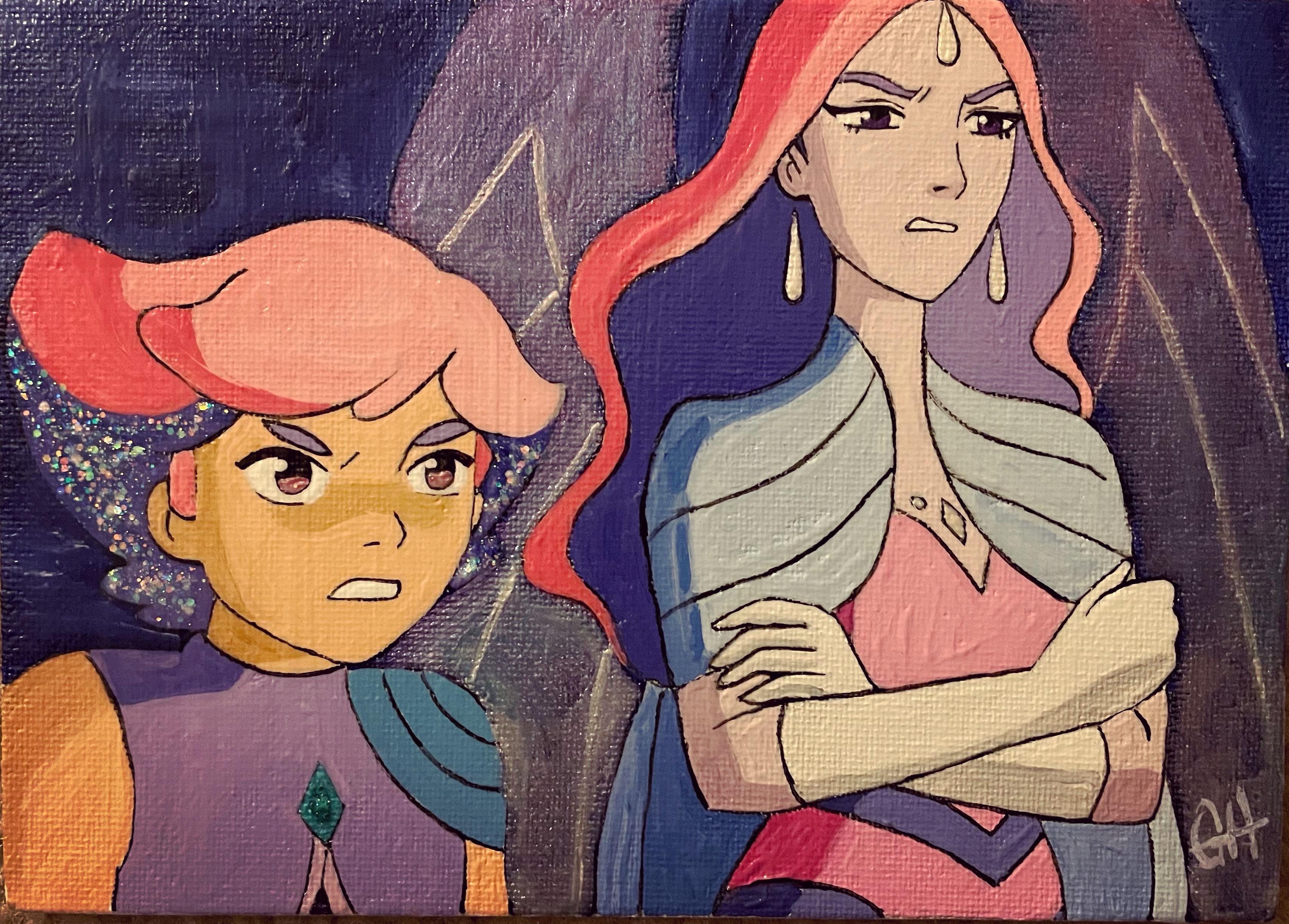 My acrylic painting of Queen Angella and daughter, Glimmer doing some