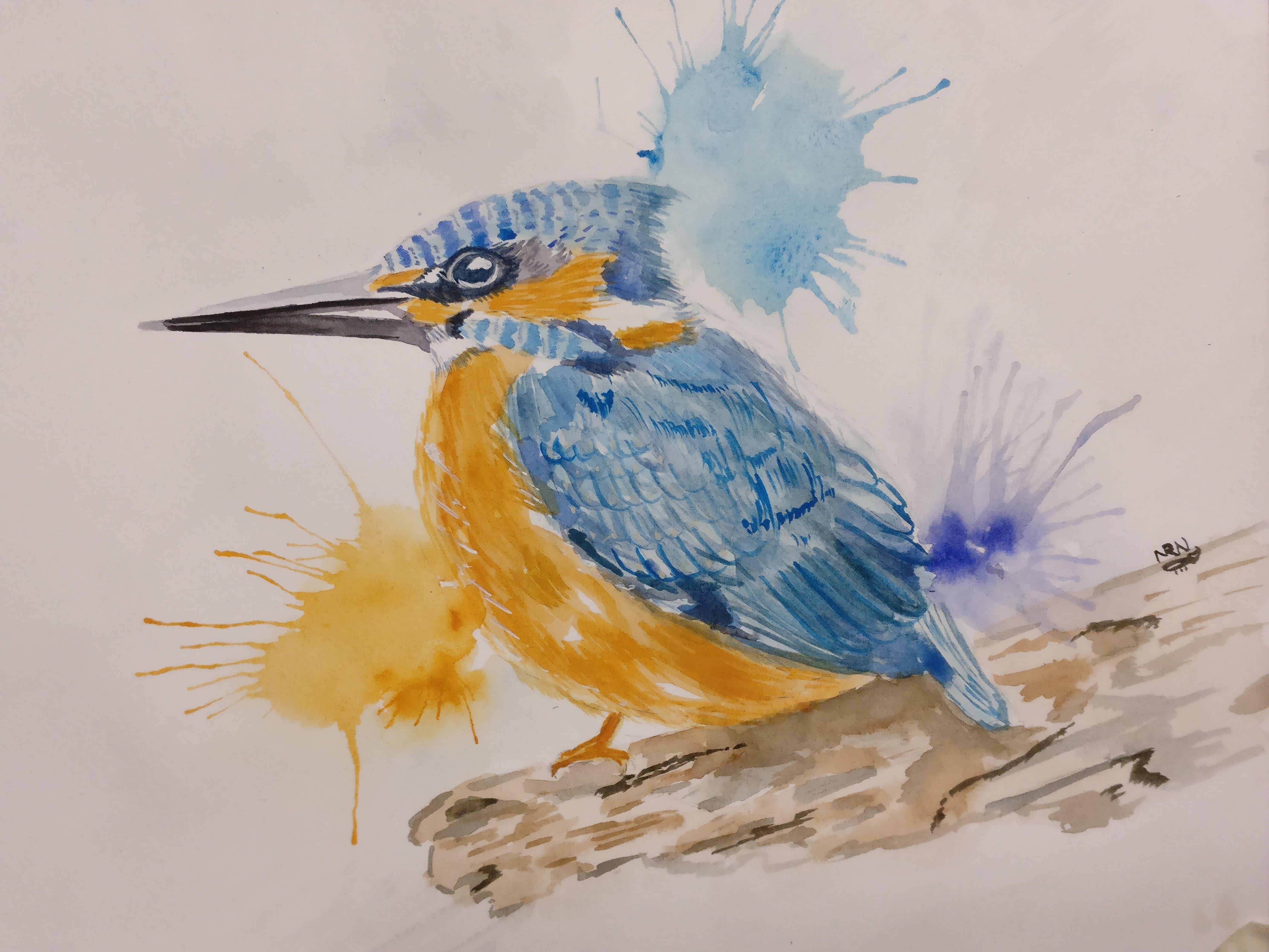 King Fisher, Me, Watercolor, 2017 r/Art