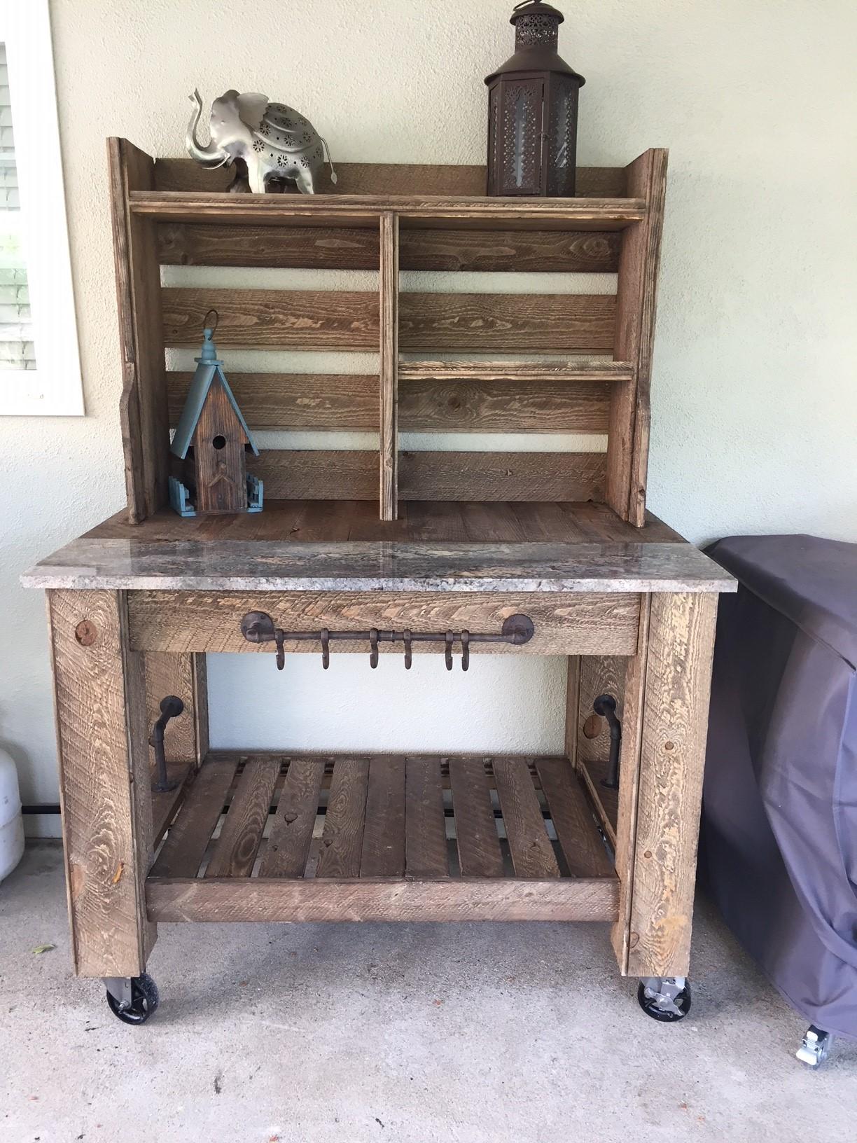 I built this potting bench for my wife out of Granite and reclaimed