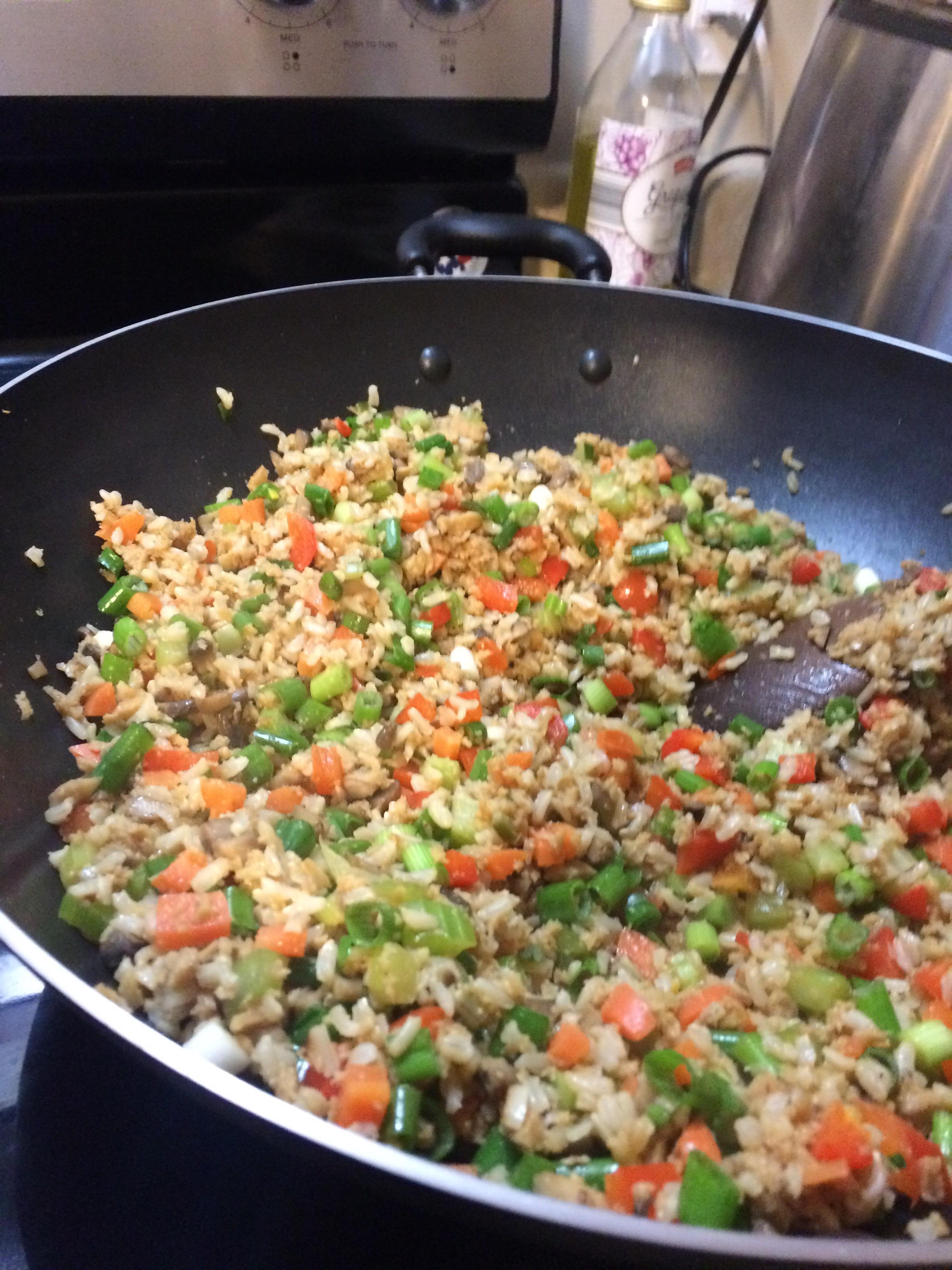 Fried rice with home made seitan “ground pork” r/vegan