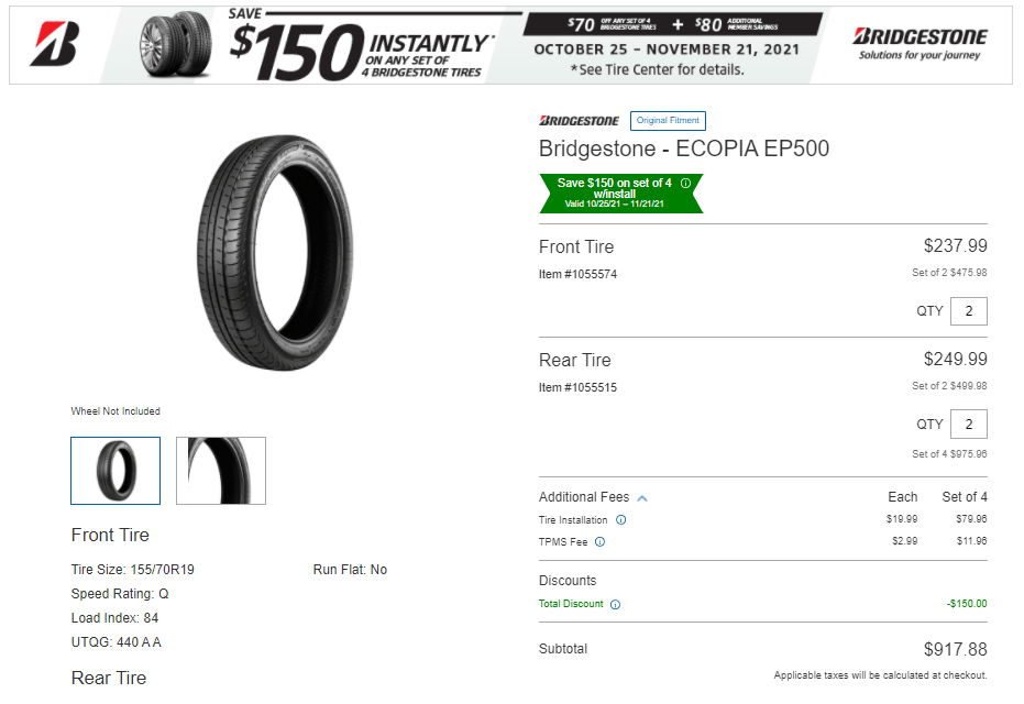 i3 tires on sale at Costco r/BMWi3