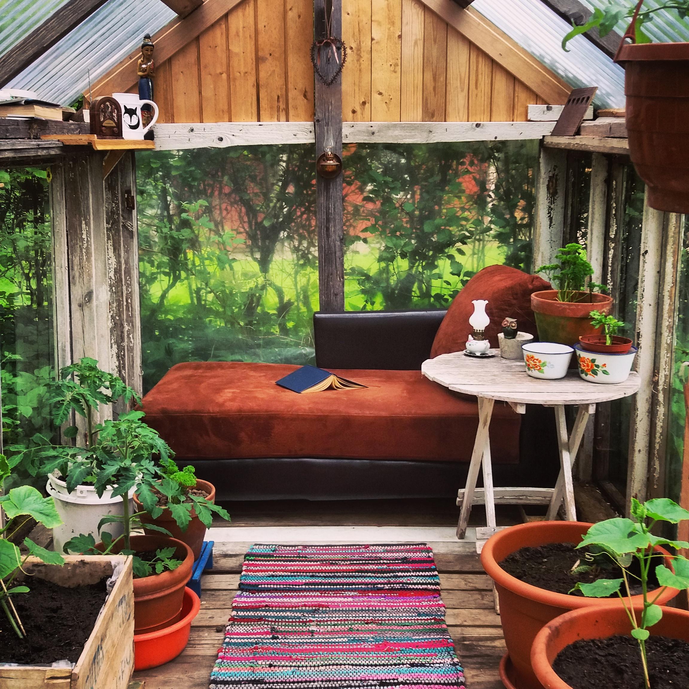 Cozy reading in greenhouse r/CozyPlaces