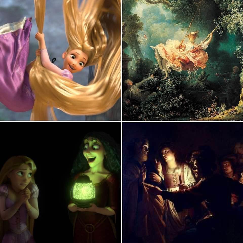 Tangled’s (2010) visual style is based on paintings from the Rococo era