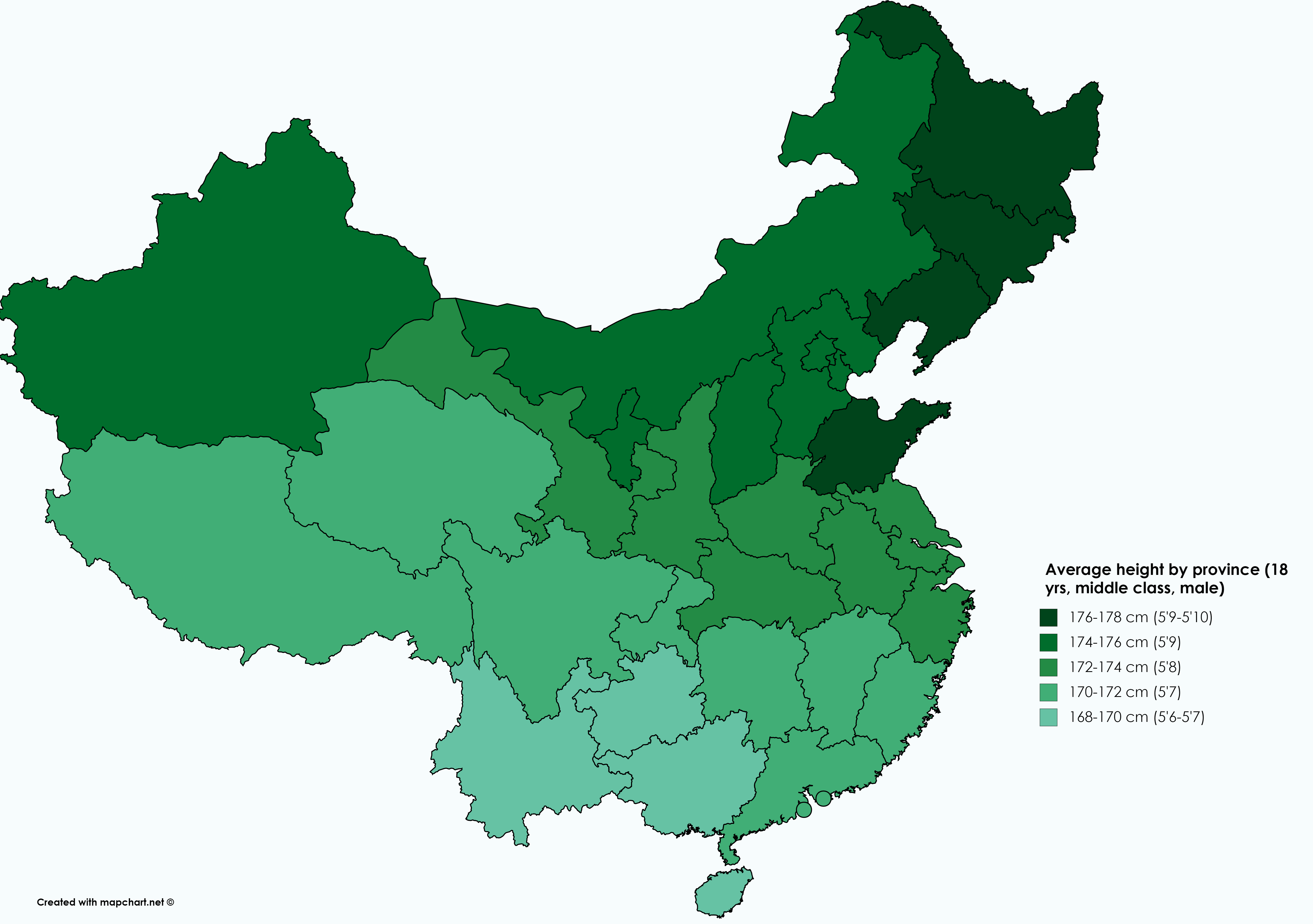 Average Height Of China Map Average height in China by region, 2018 (edited and revised) r/China