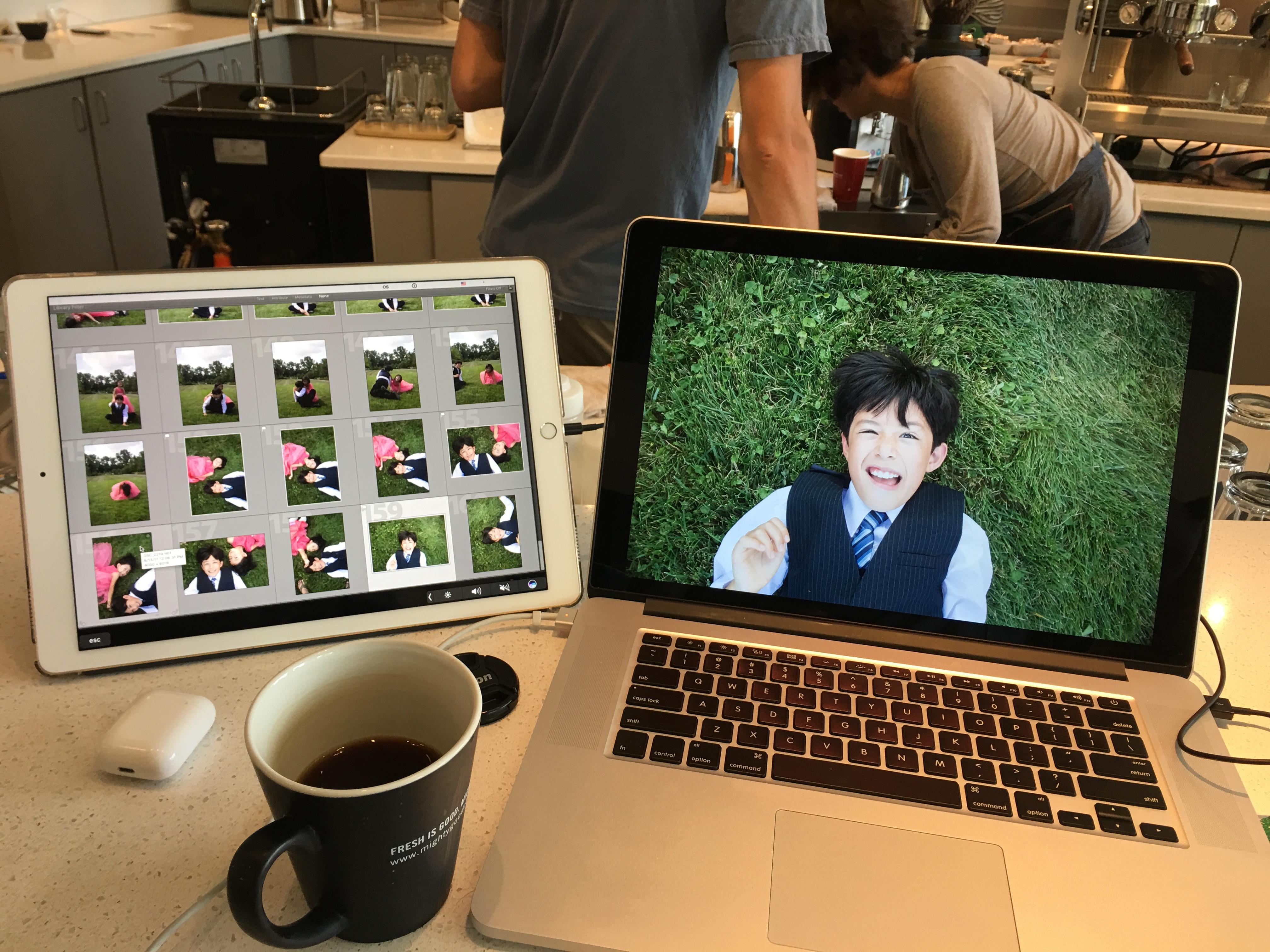 Photography editing setup at a iPad Pro with Duet Display
