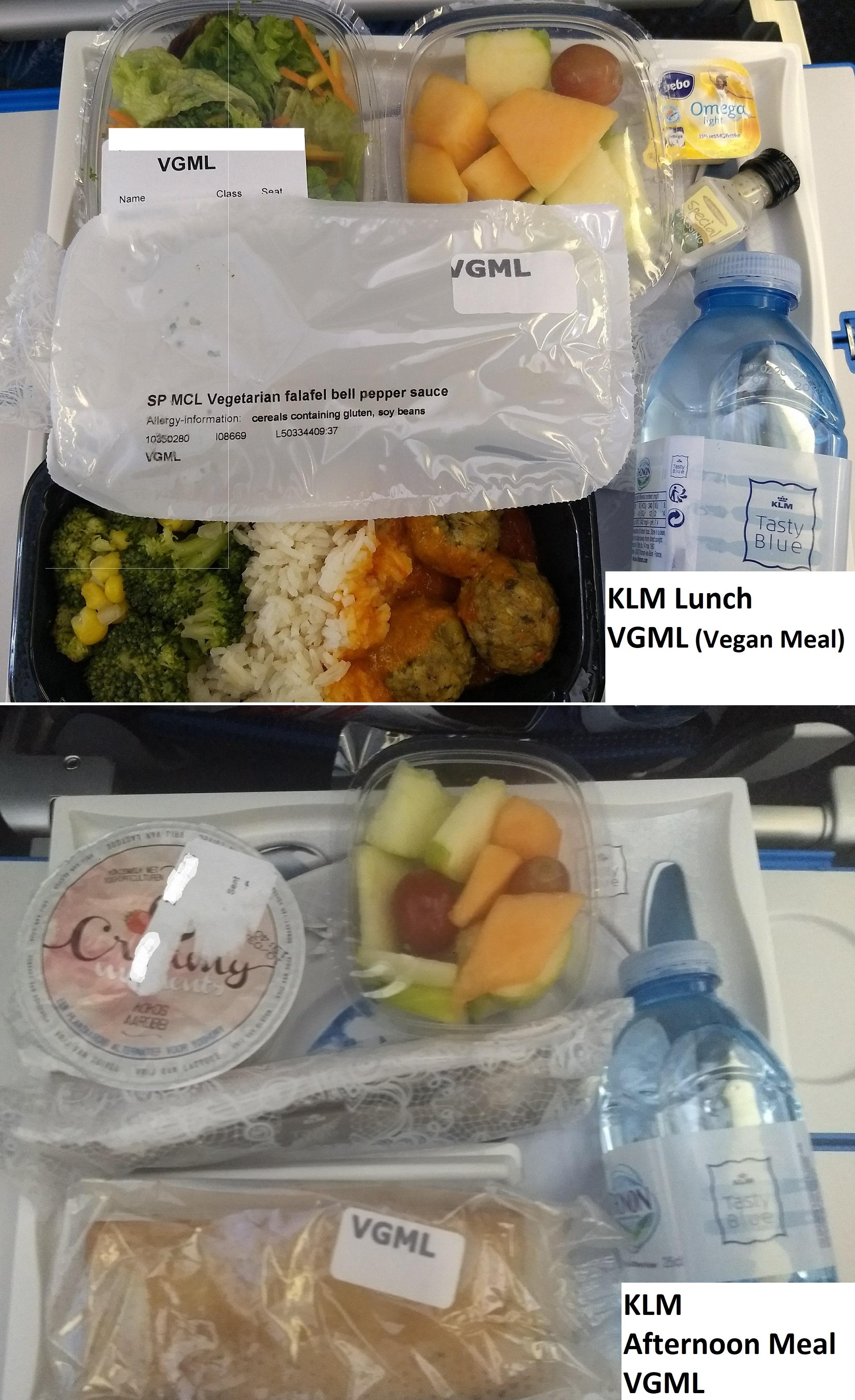 Vegan Meals (VGML), Lunch and Afternoon Meal, on KLM Flight [+ info