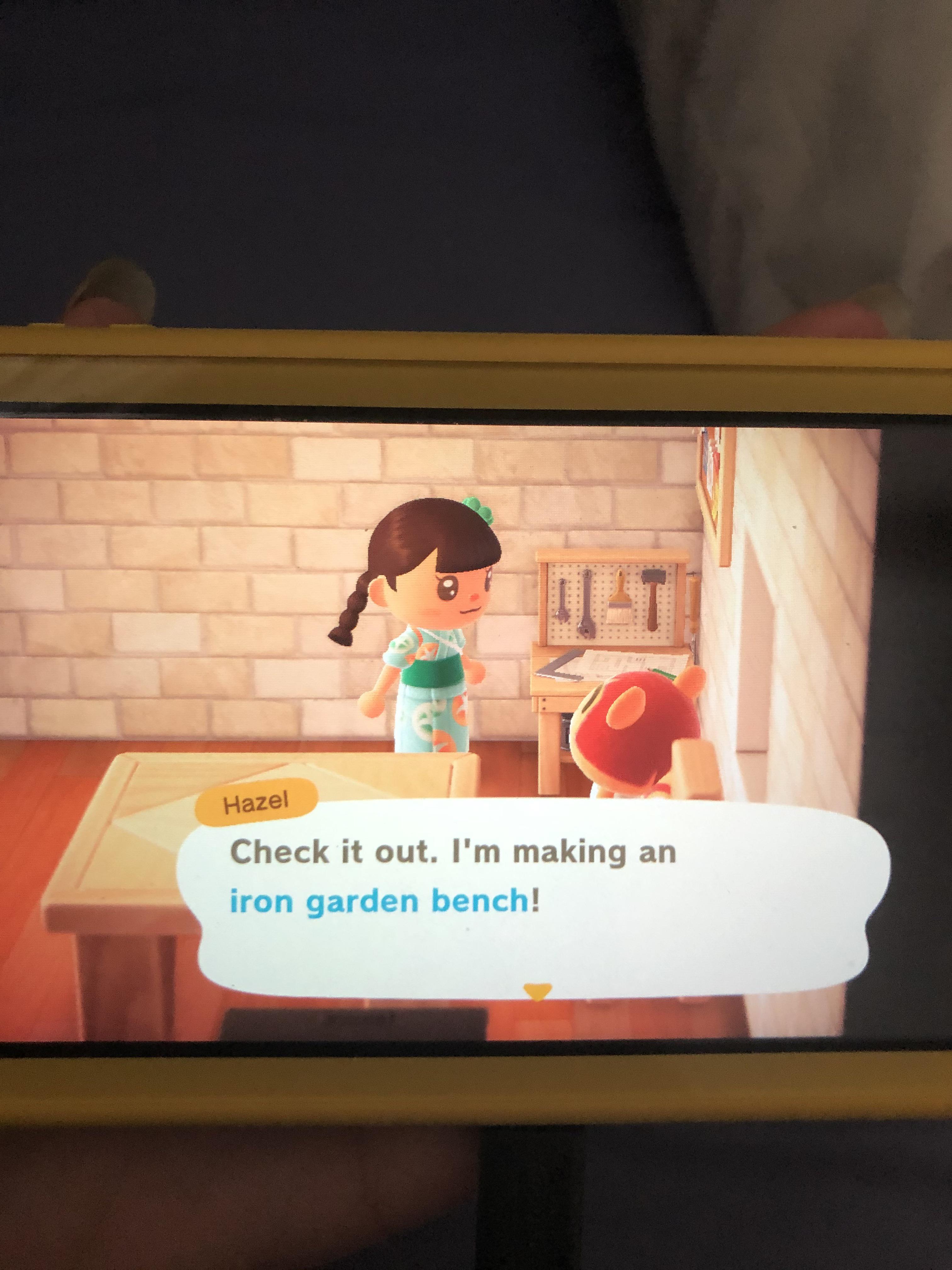 Hazel’s crafting the iron garden bench! r/NoFeeAC