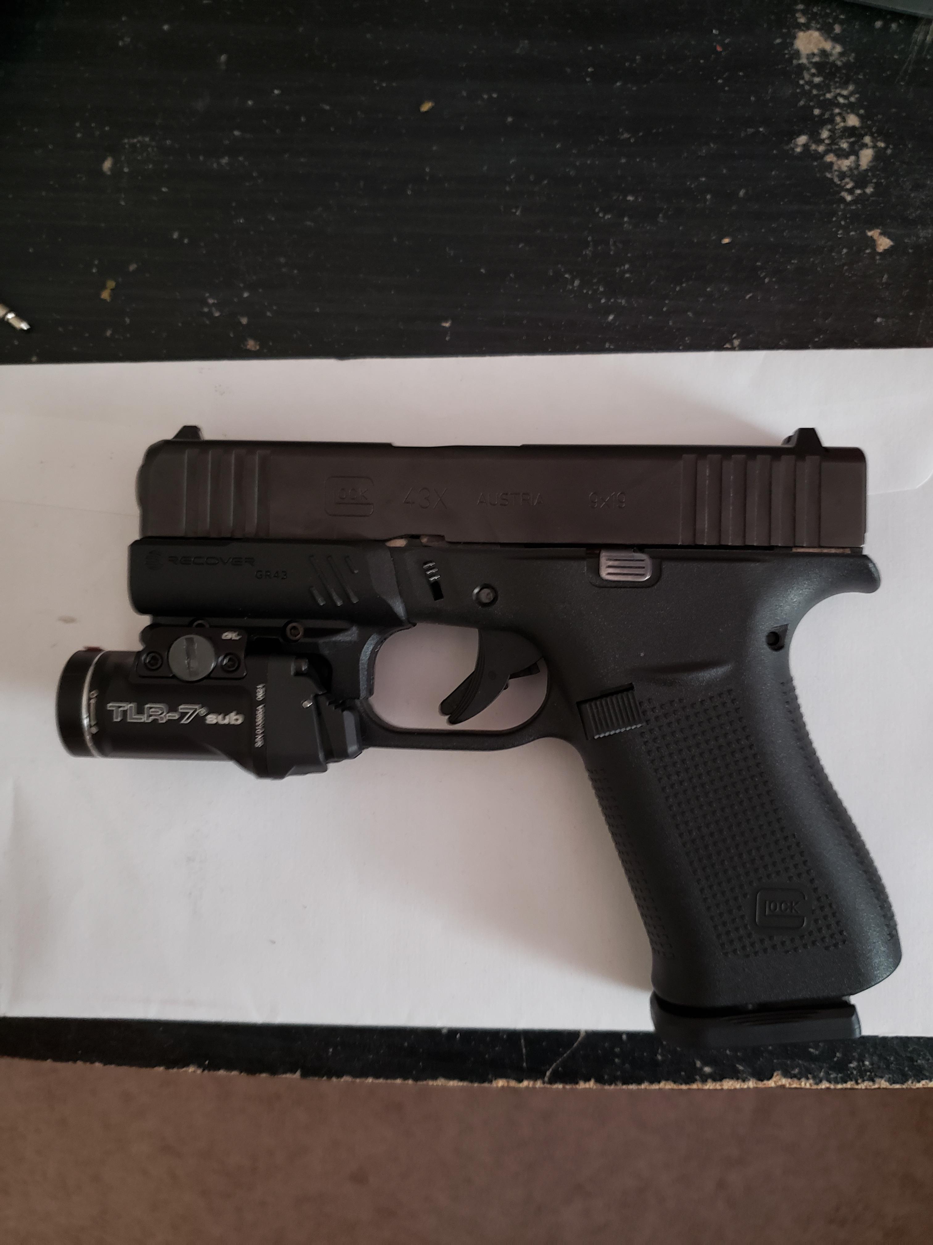 Glock 43x w/ recover tactical rail & TLR7 sub light. It worked! r