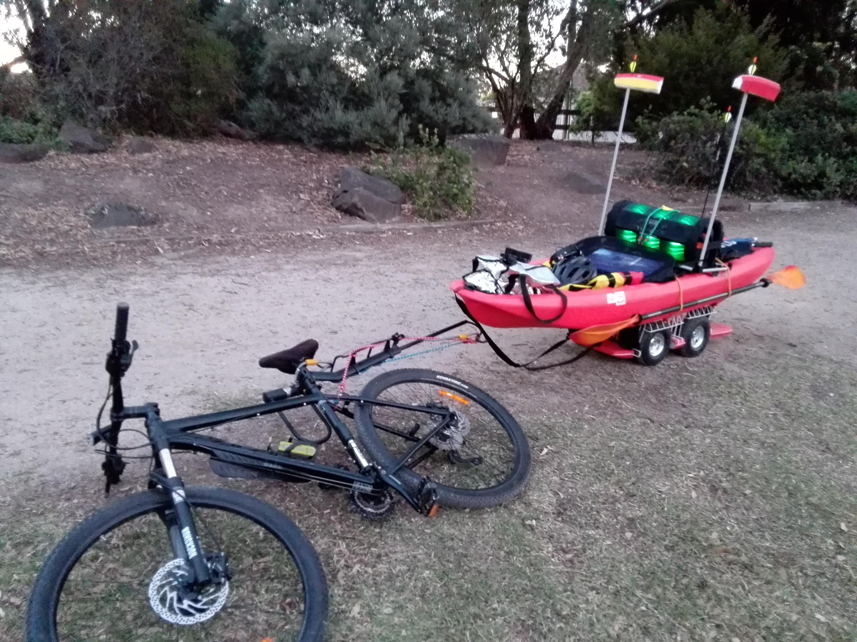 Floating kayak trailer I made from old boogie board. I have taken