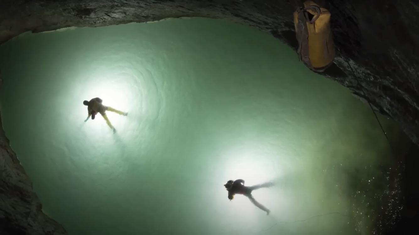 This pool lies at the bottom of the Veryovkina Cave in at a