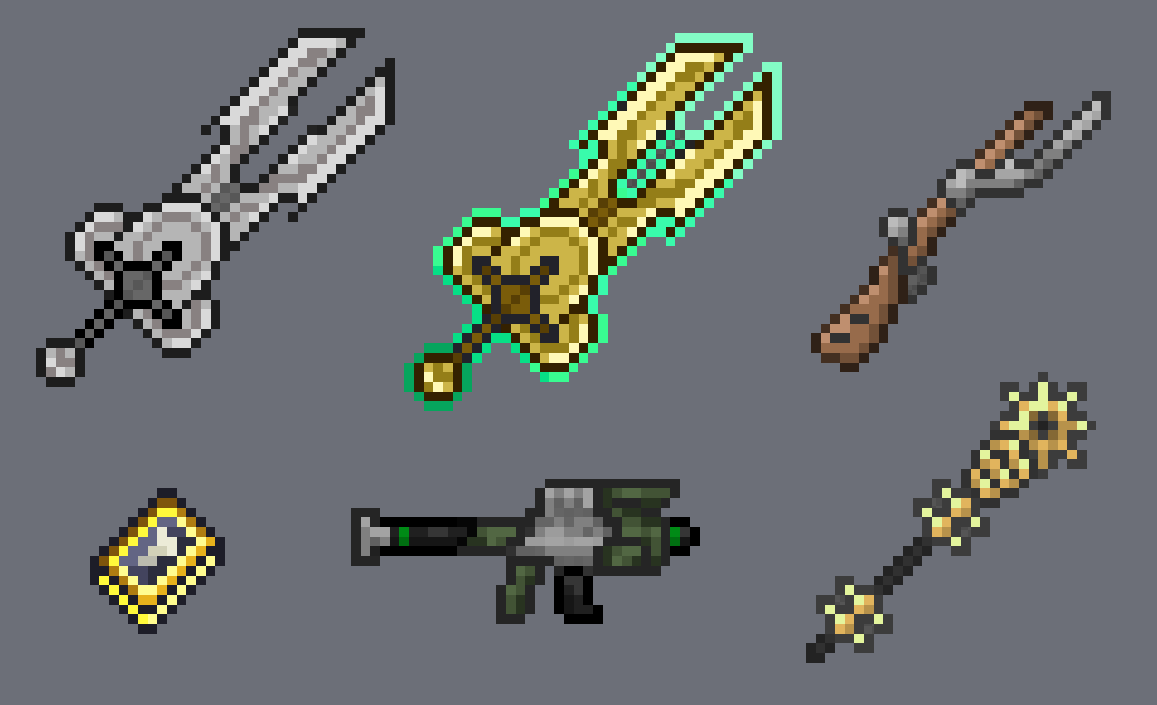 Some weapon sprites from a Terraria mod I've been working on r/Terraria