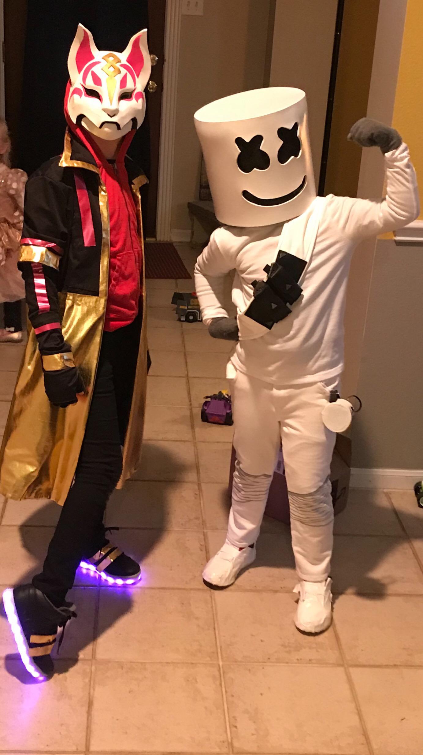 My kids’ Drift and DJ Marshmello costumes! Masks made by me, clothes