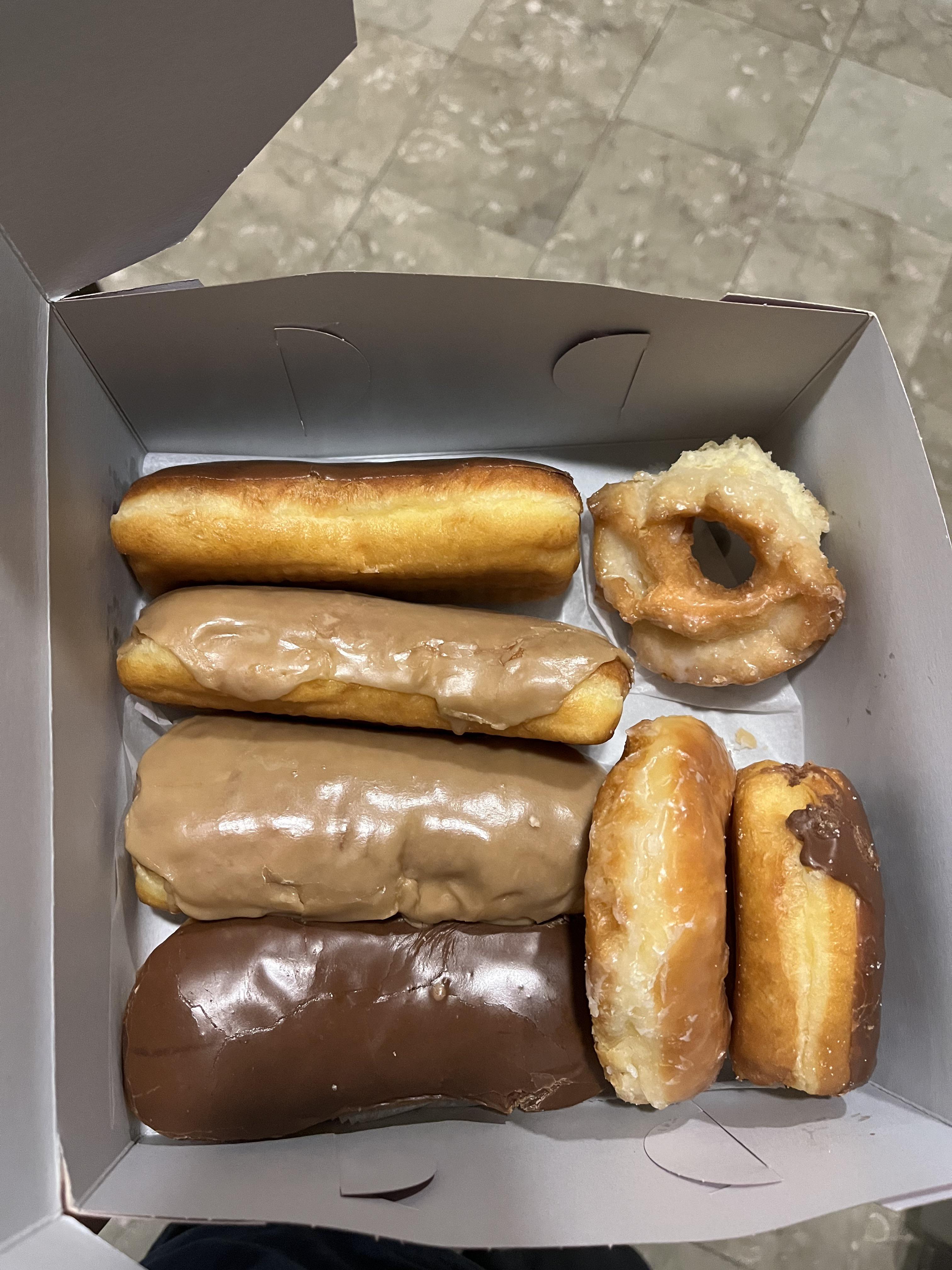 cals for this box of GOODNESS? (2 chocolate bars, 2 maple bars, 1